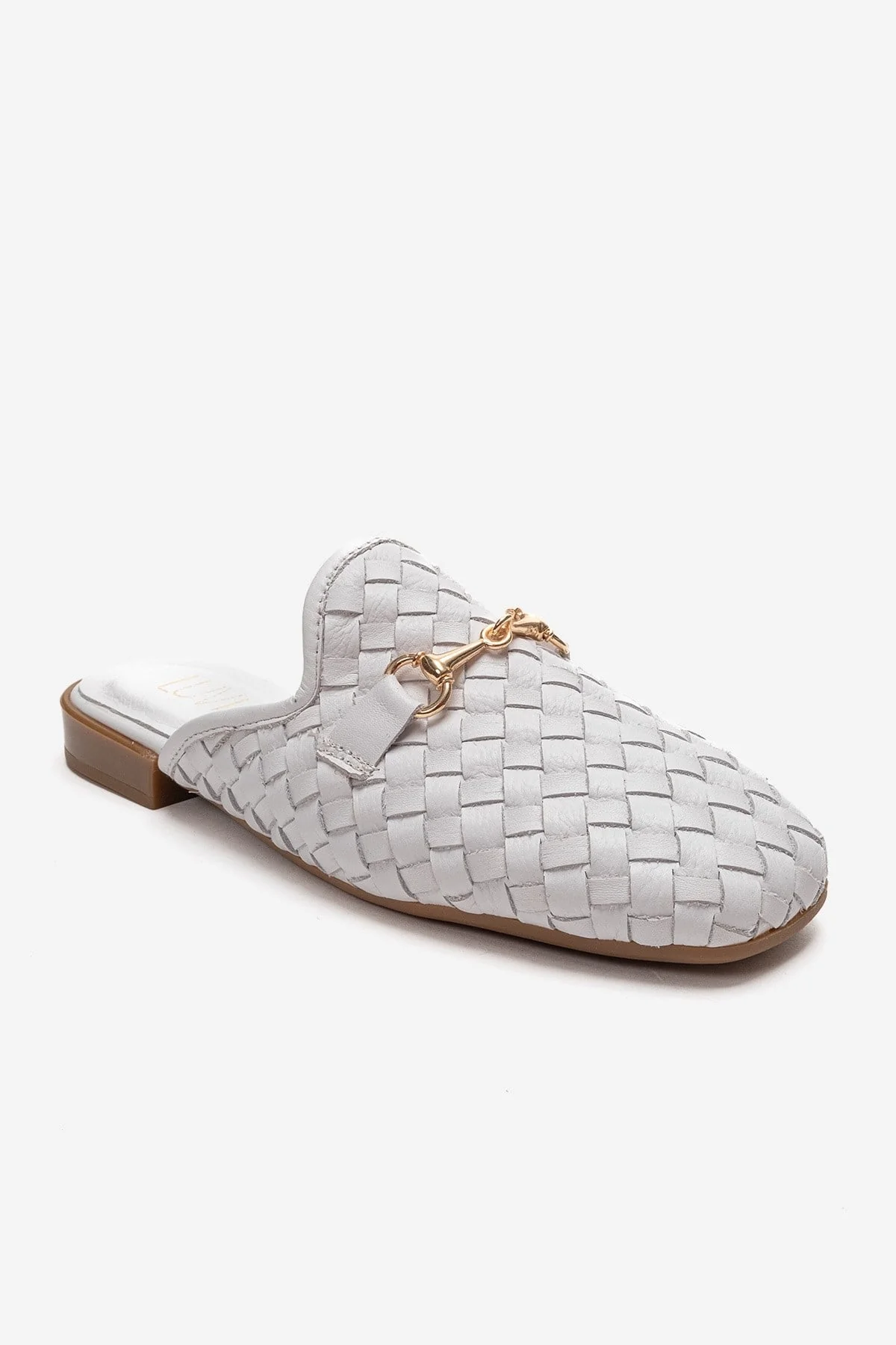 SENIA - White Genuine Leather Buckle Front Closed Mule (Women) - Image 3