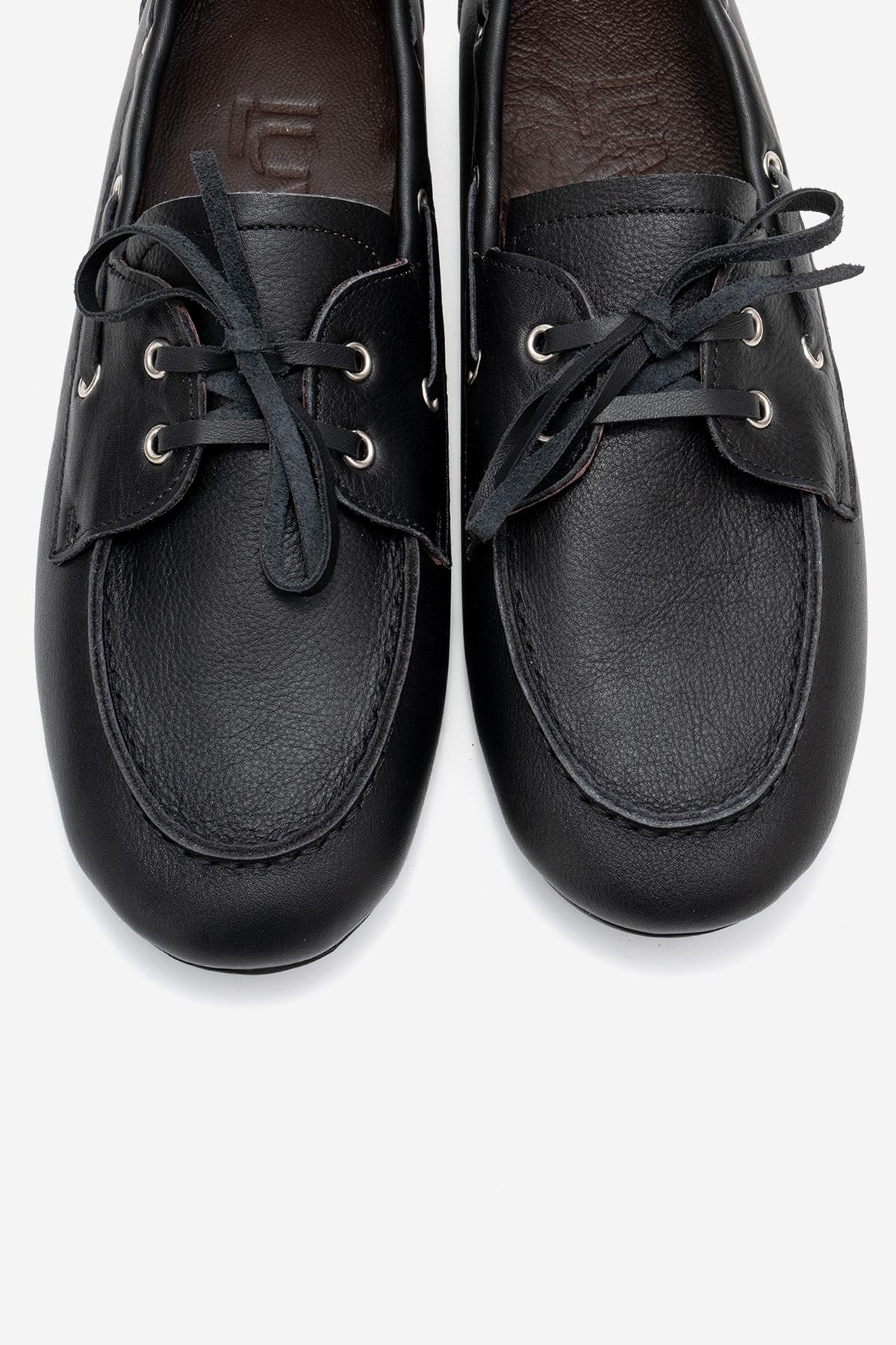 Serelis - Black Genuine Leather Lace-Up Loafer (Women) - Image 2