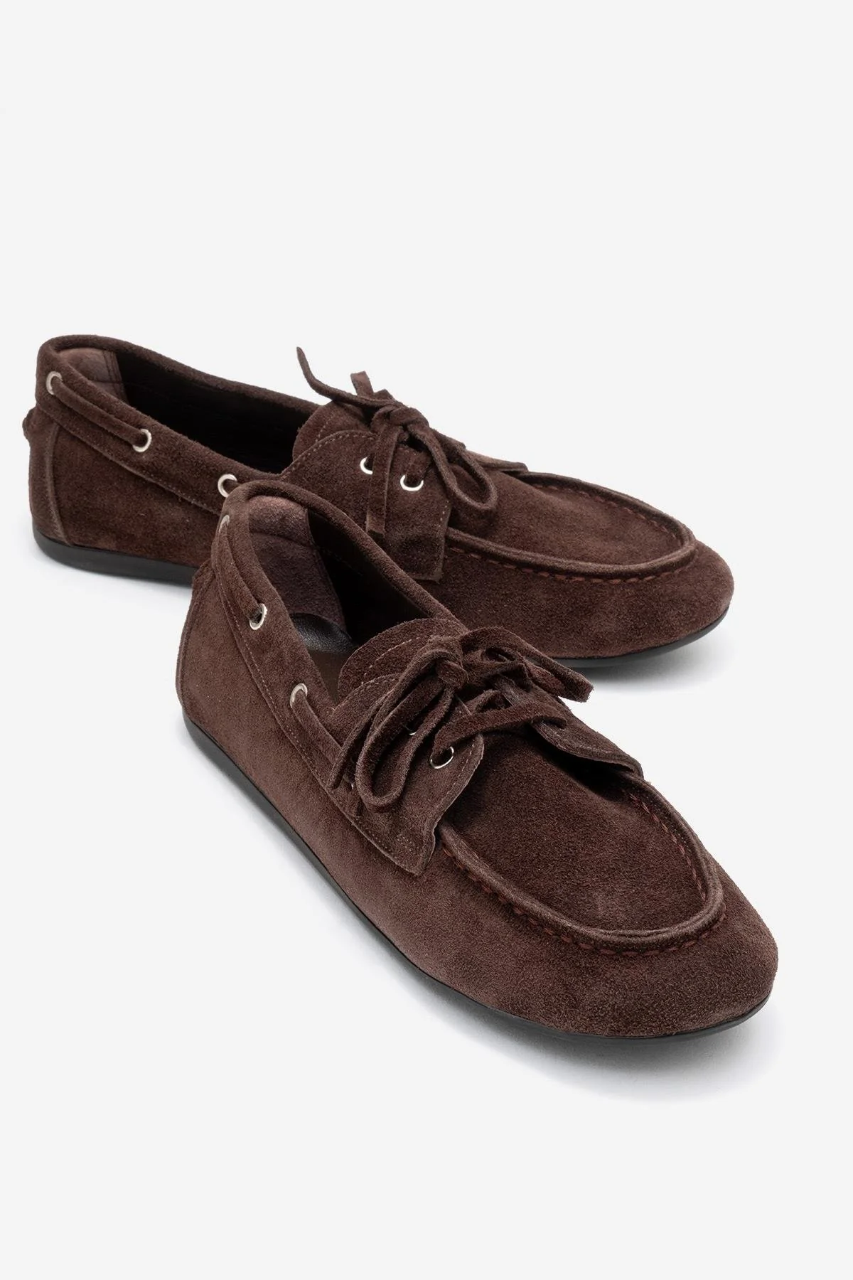 Serelis - Brown Suede Genuine Leather Lace-Up Loafer (Women)