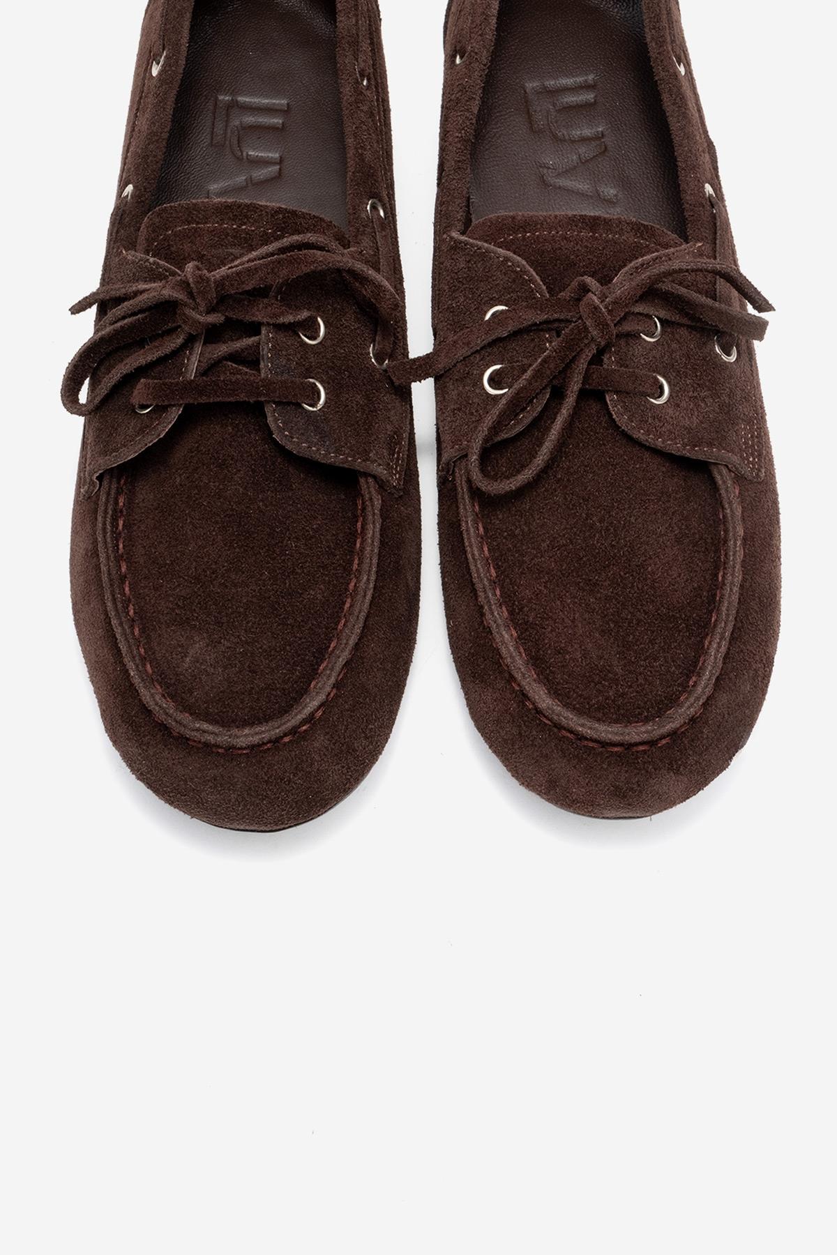 Serelis - Brown Suede Genuine Leather Lace-Up Loafer (Women) - Image 2