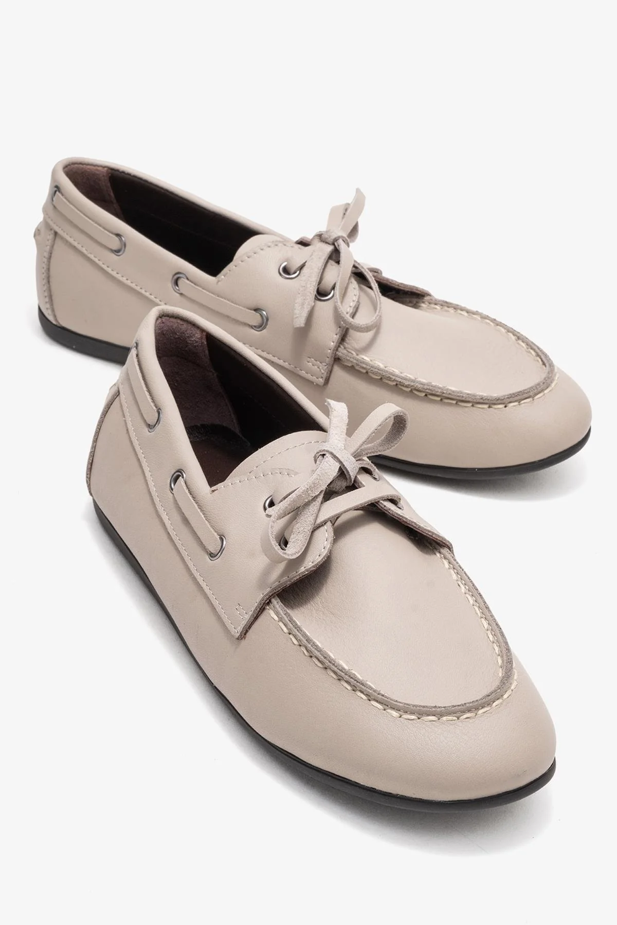 Serelis - Stone Genuine Leather Lace-Up Loafer Shoe (Women)