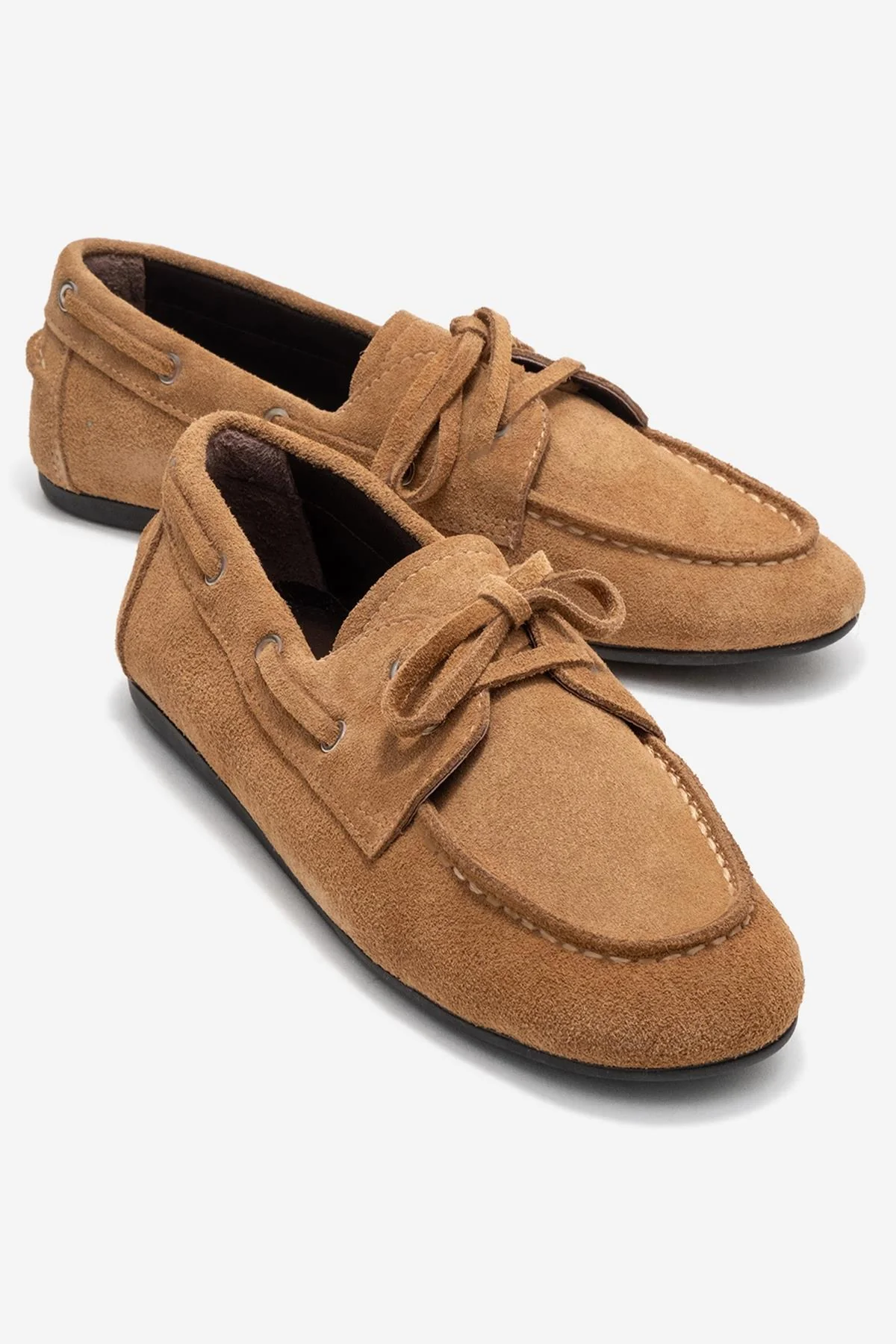 Serelis - Taupe Suede Genuine Leather Lace-Up Loafer (Women)