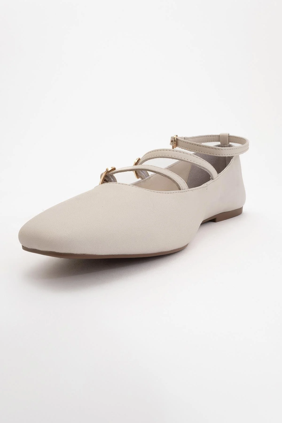 Serena - Beige Leather Mary Jane Flats - Image 3