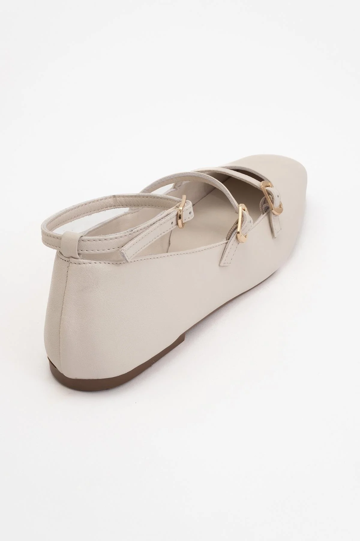 Serena - Beige Leather Mary Jane Flats - Image 4