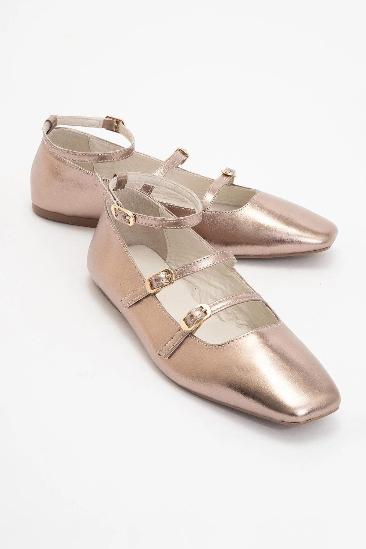 Serena - Gold Leather Mary Jane Flats