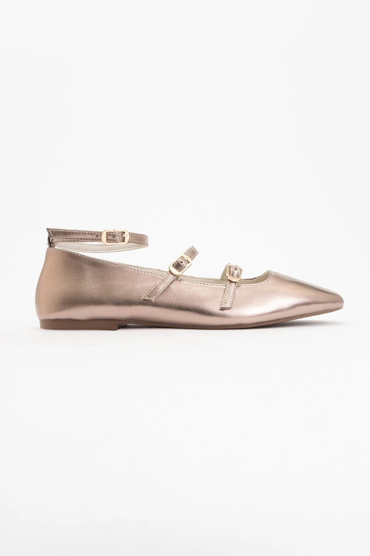 Serena - Gold Leather Mary Jane Flats - Image 5