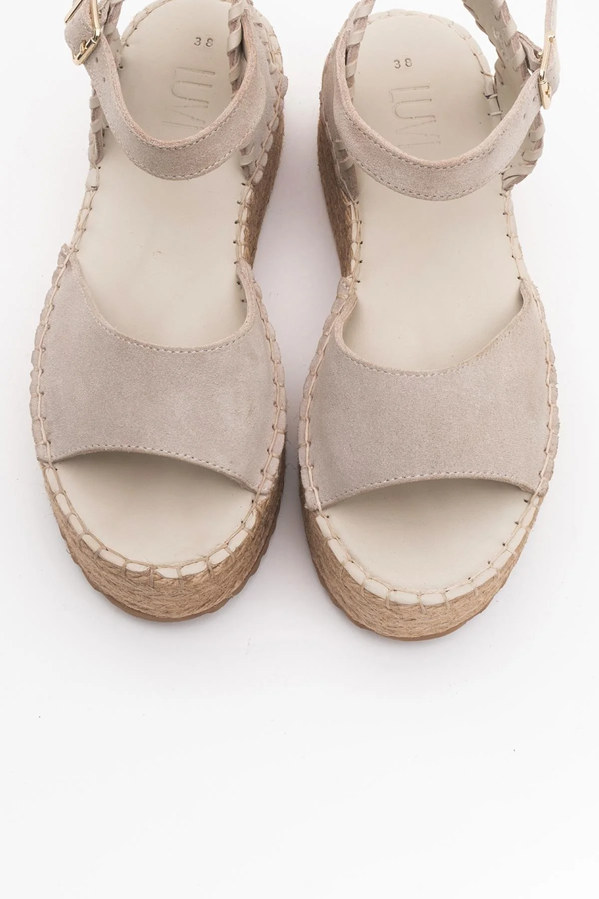 Serez - Beige Suede Leather Platform Espadrilles Sandal (Women) - Image 2
