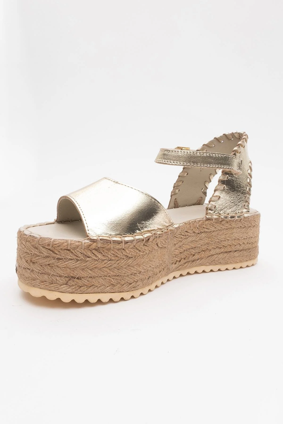 Serez - Gold Leather Platform Espadrilles Sandal (Women) - Image 3