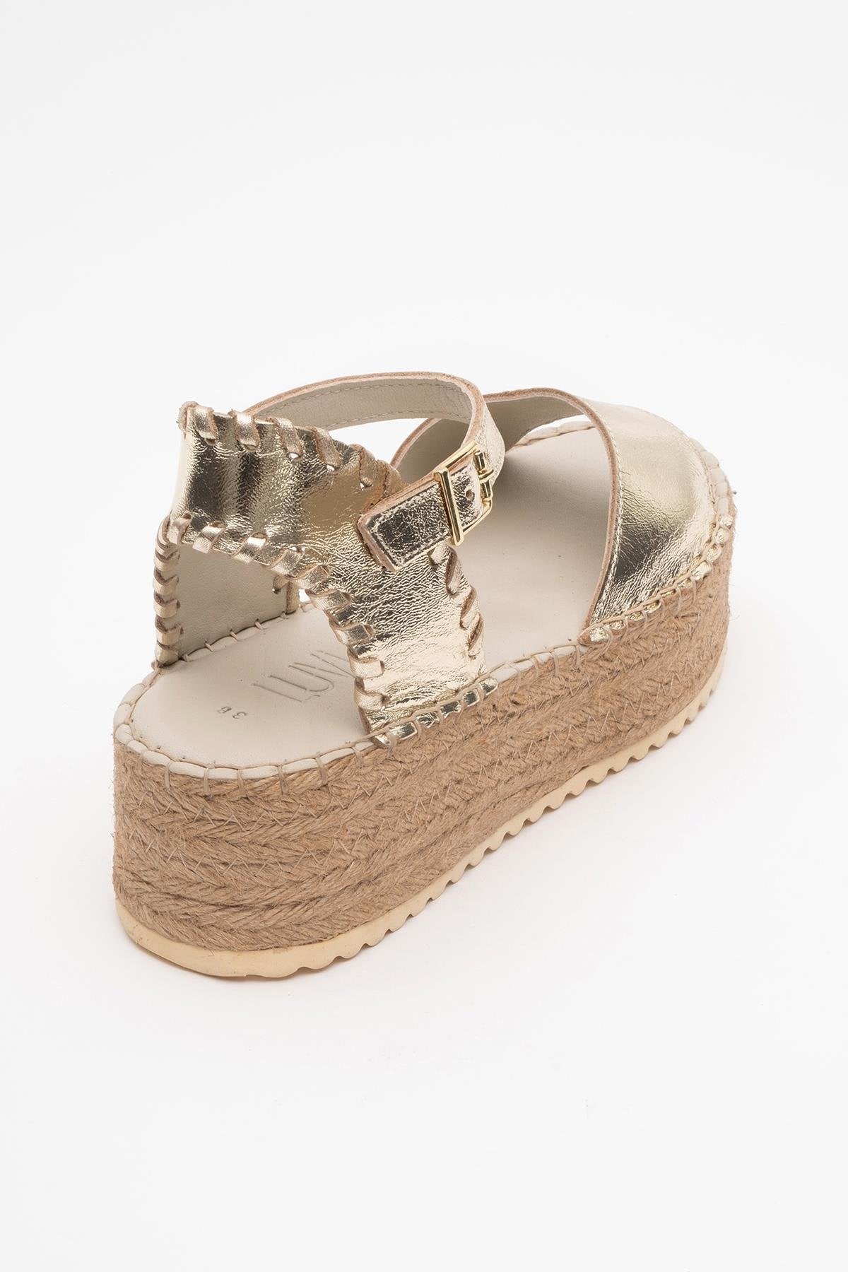 Serez - Gold Leather Platform Espadrilles Sandal (Women) - Image 4