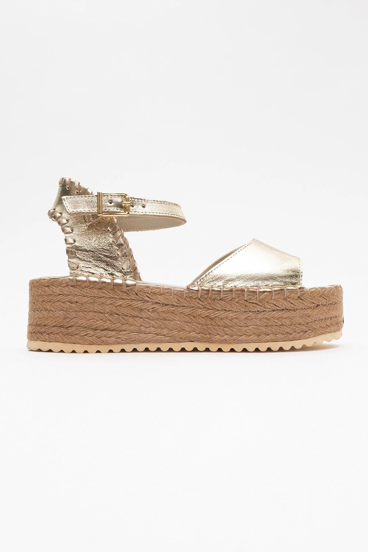 Serez - Gold Leather Platform Espadrilles Sandal (Women) - Image 5