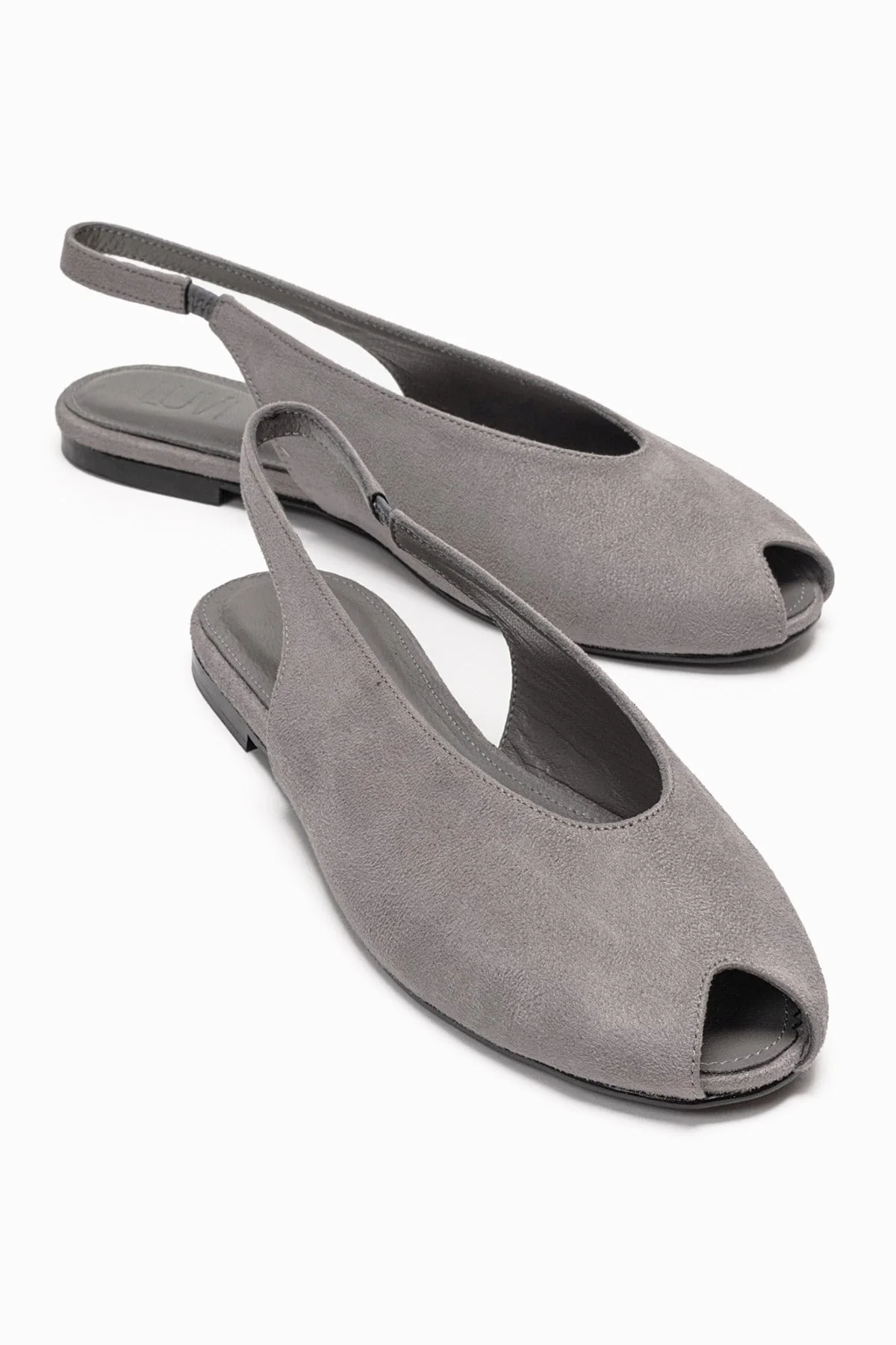 SERINA - Grey Genuine Leather Open Front Slingback Sandal (Women)