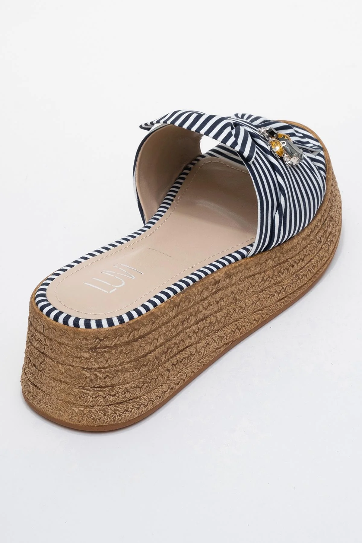 Shara Navy & White Striped Bow & Bee Buckle Platform Sandal (Women) - Image 5