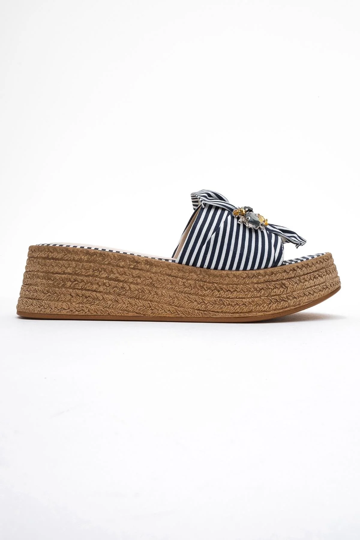 Shara Navy & White Striped Bow & Bee Buckle Platform Sandal (Women) - Image 6