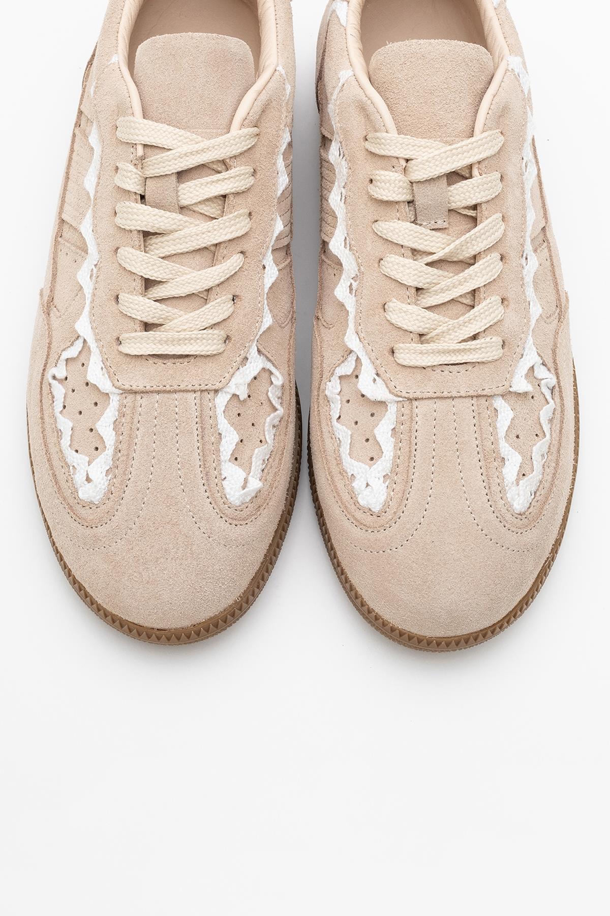 Shiva - Beige Suede Leather Sneakers (Women) - Image 2
