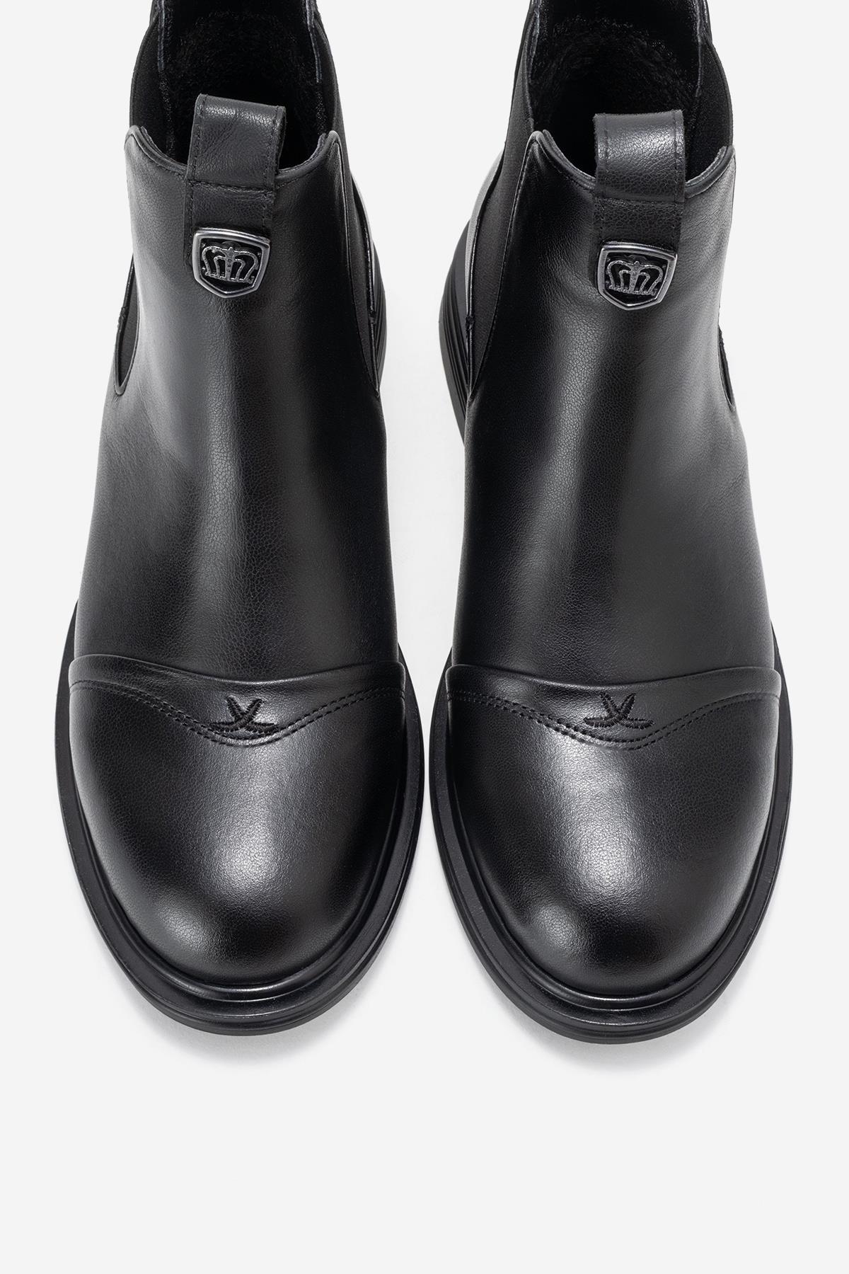 Sidney - Black Genuine Leather Buckled Elastic Chelsea Boot (Women) - Image 2