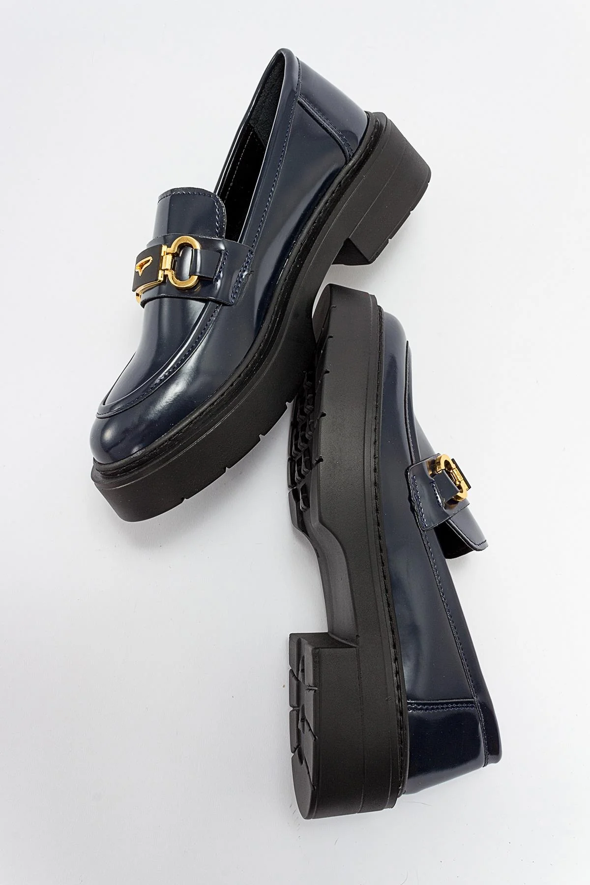 Simone - Navy Patent Bit Platform Loafers - Image 3
