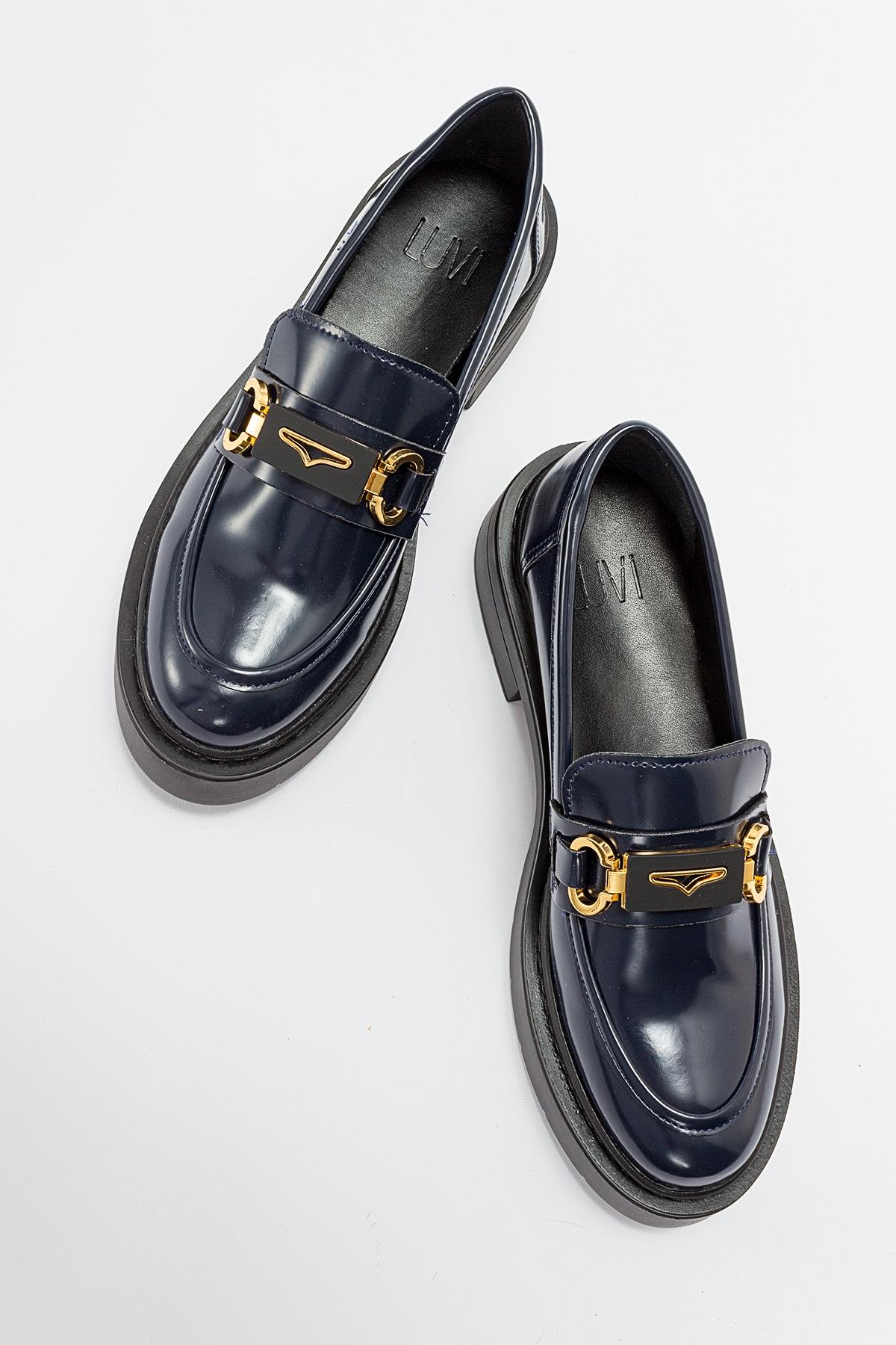 Simone - Navy Patent Bit Platform Loafers - Image 6