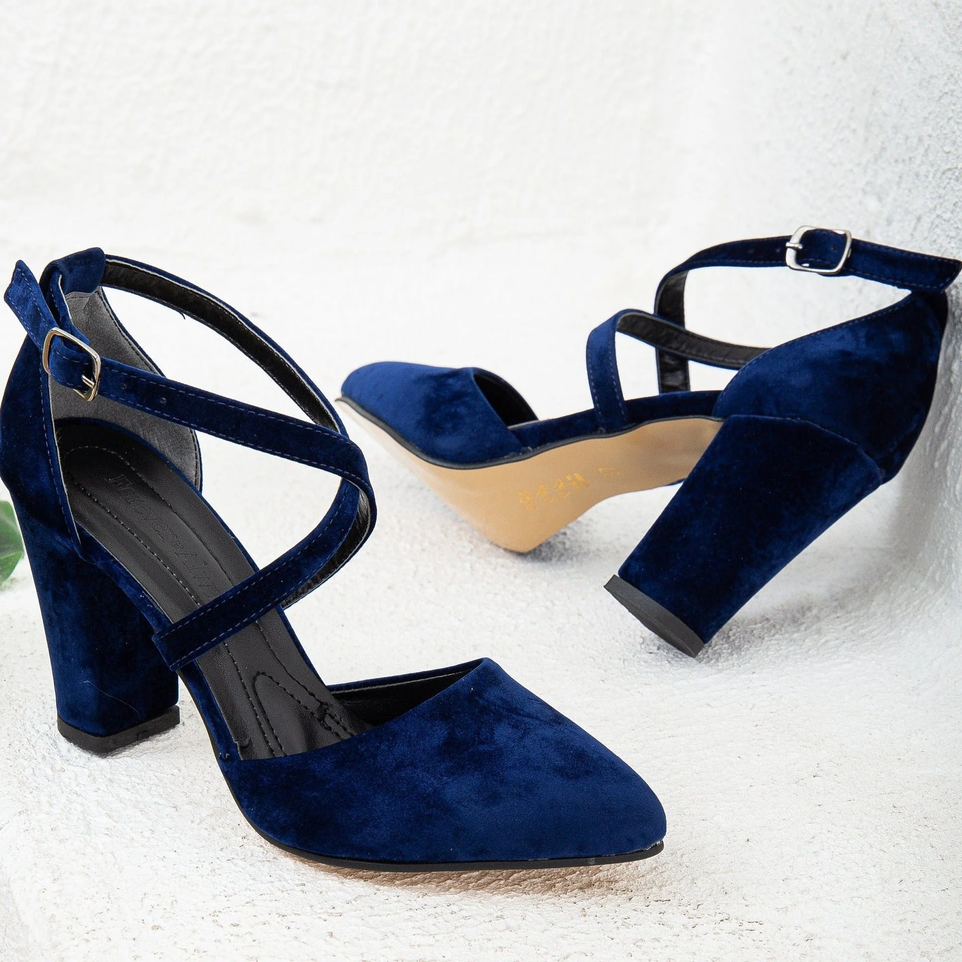 Sina - Dark Blue Velvet Criss Cross Heels - Image 5