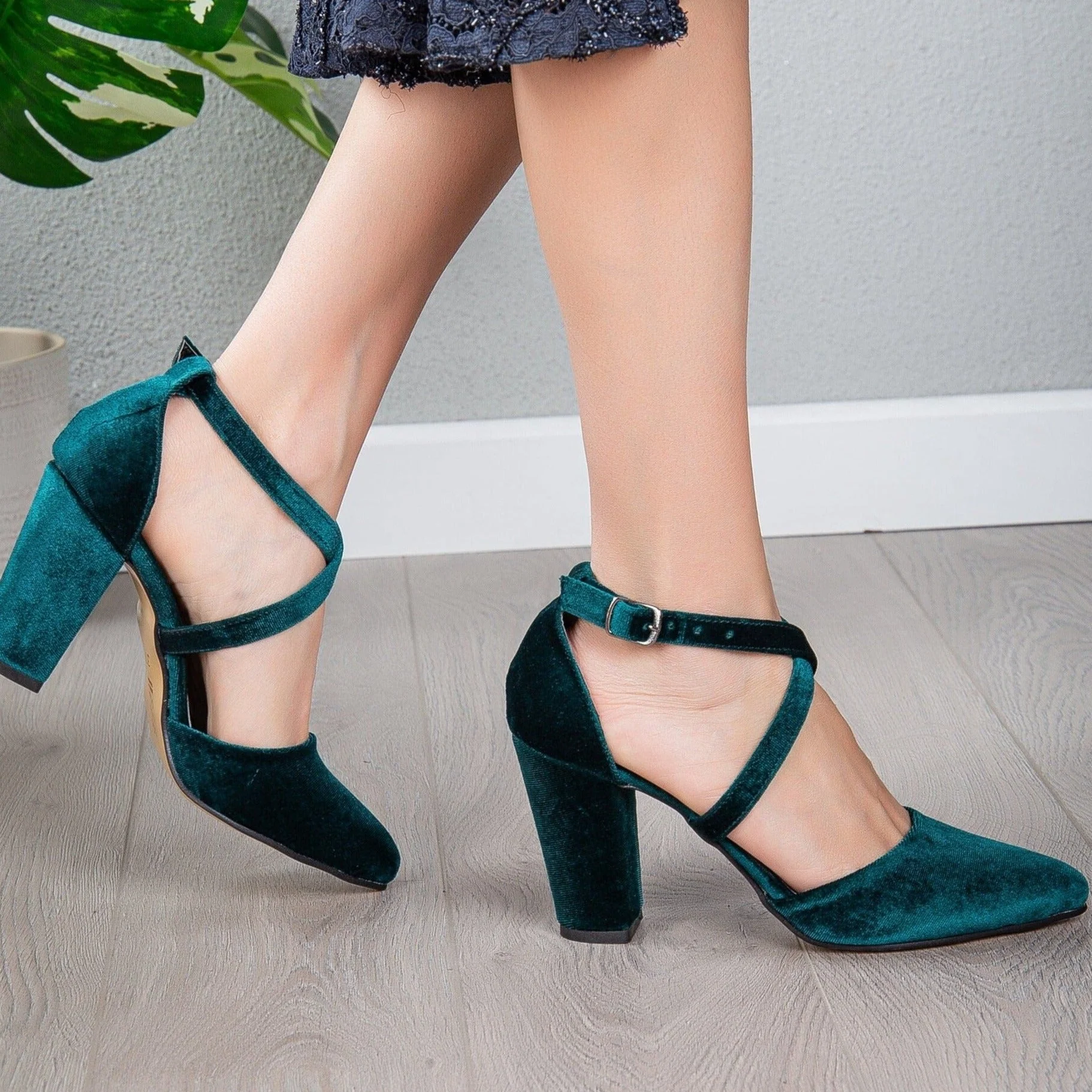Sina - Emerald Green Velvet Heels - Image 6