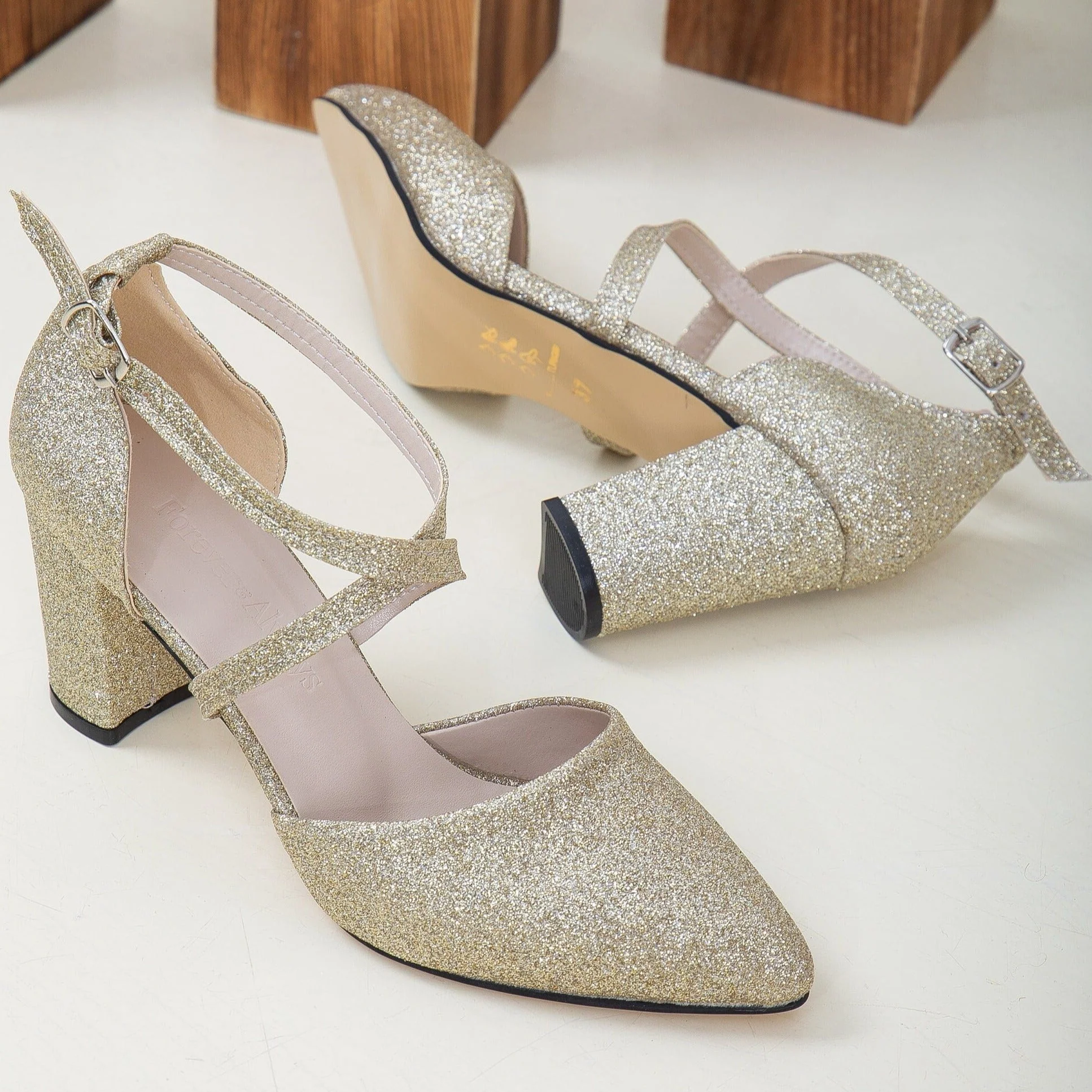 Sina - Gold Glitter Wedding Shoes - Image 4