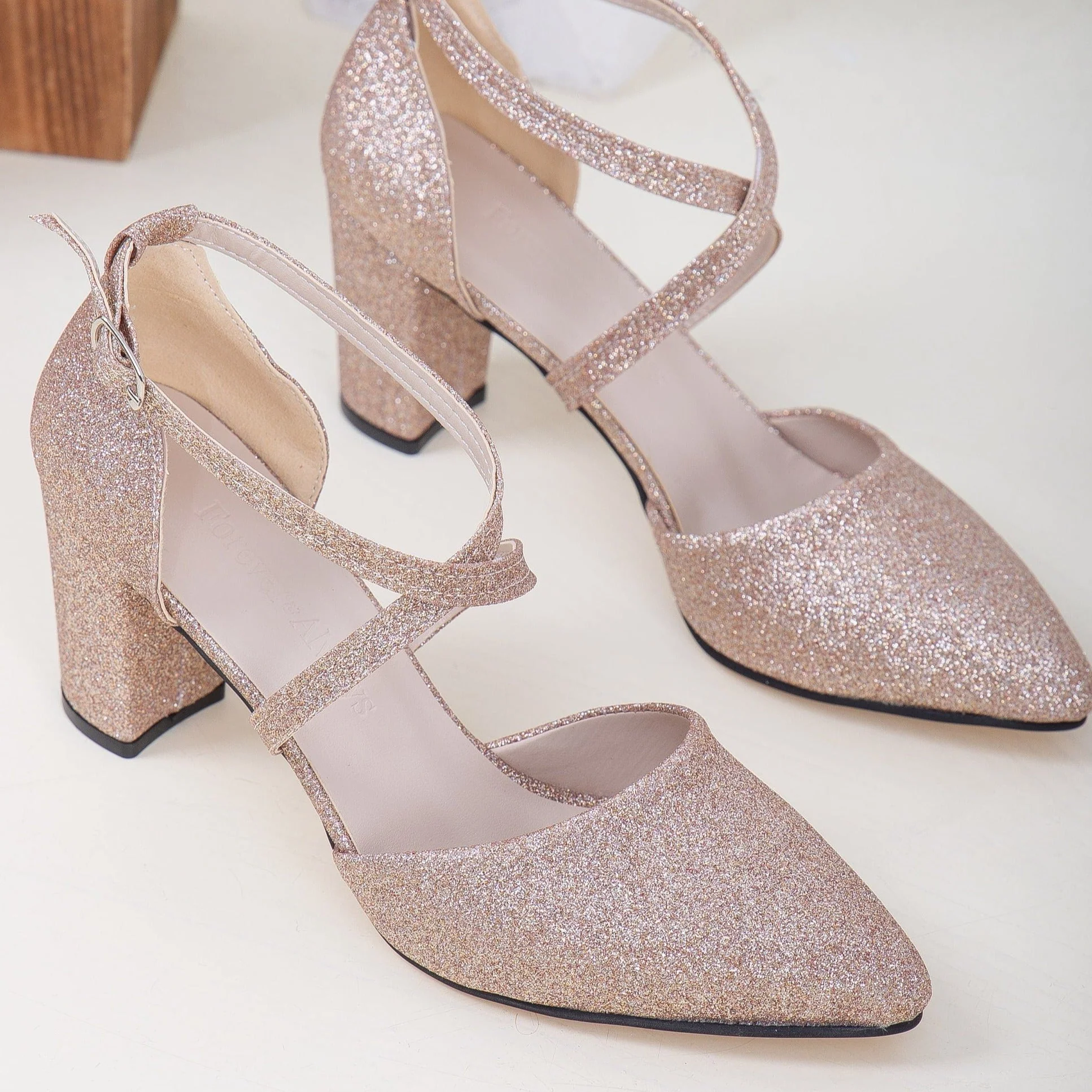 Sina - Rose Gold Glitter Bridal Heels - Image 5