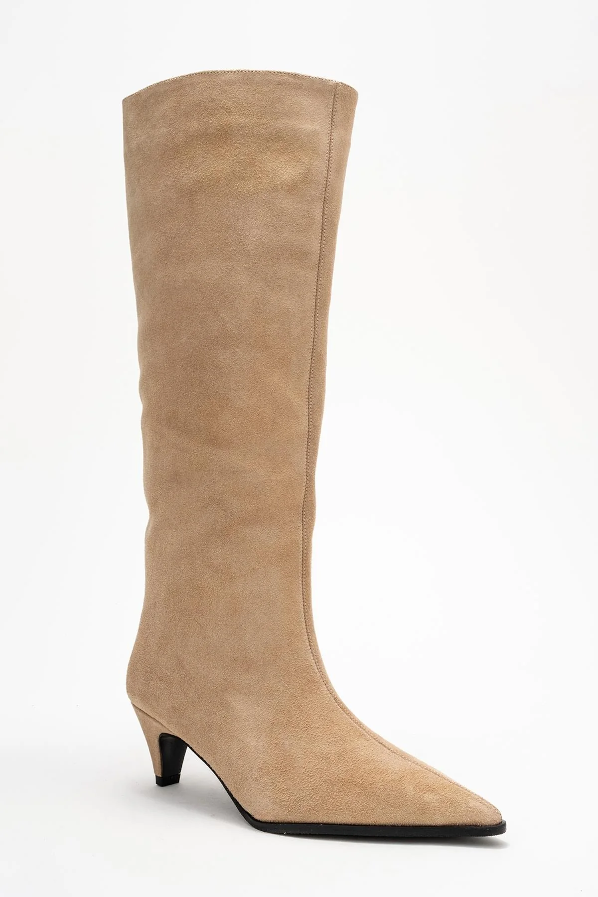 Siora - Beige Suede Genuine Leather Short Heel Boot (Women) - Image 3