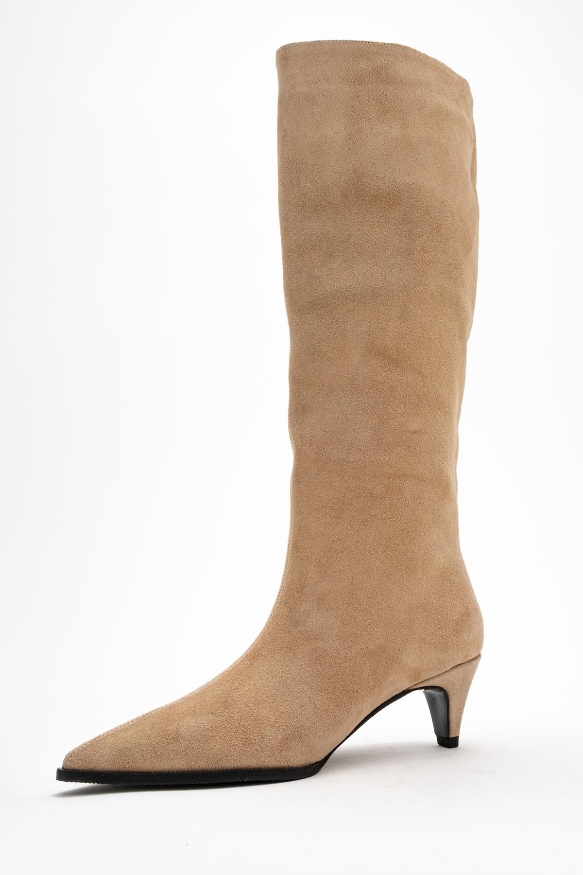 Siora - Beige Suede Genuine Leather Short Heel Boot (Women) - Image 4