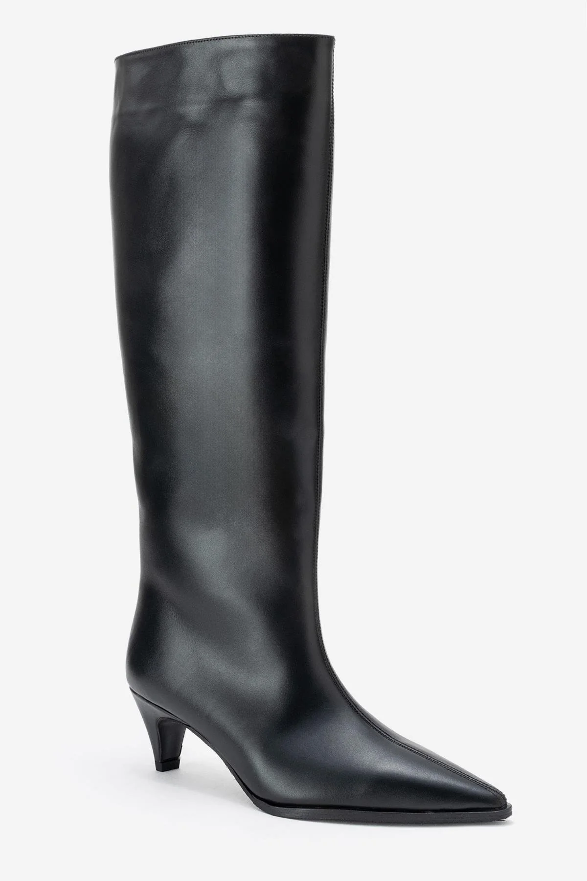 Siora - Black Genuine Leather Kitten Heel Knee-High Boot (Women) - Image 3
