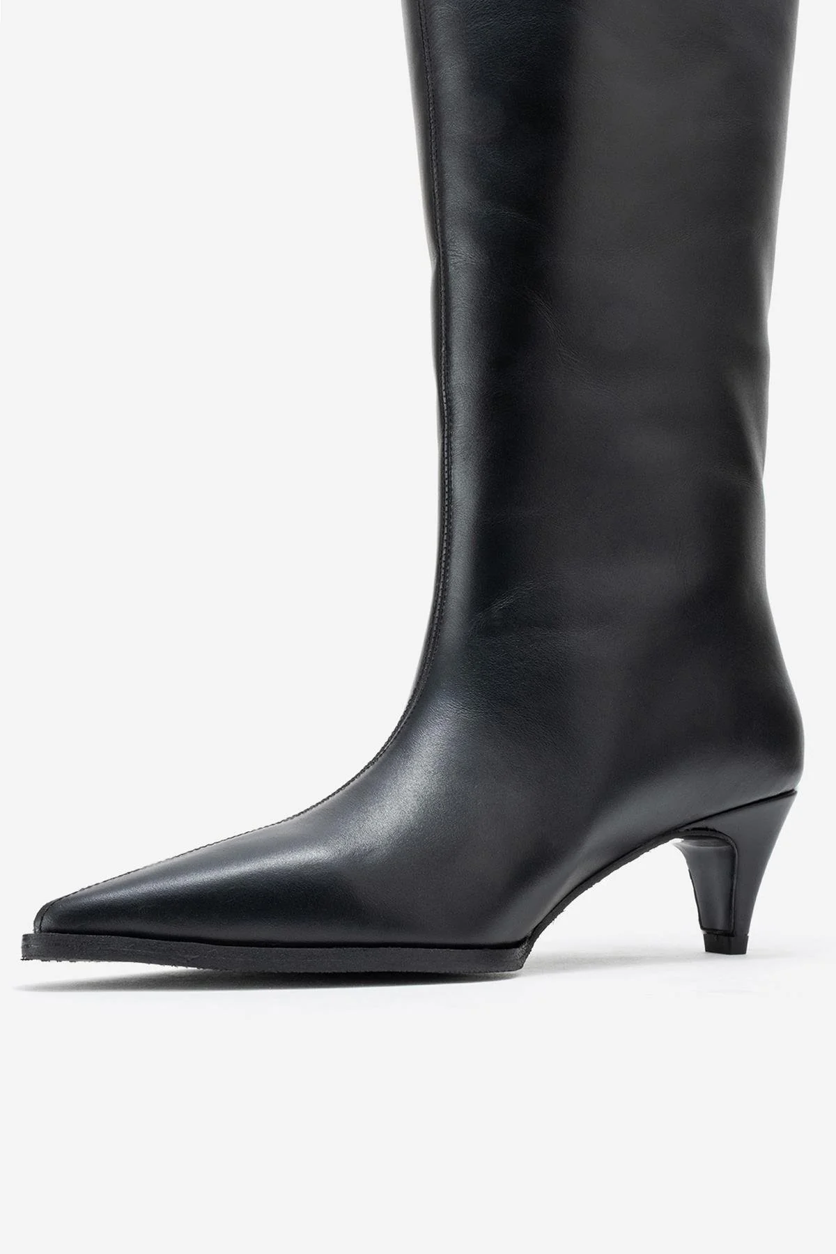 Siora - Black Genuine Leather Kitten Heel Knee-High Boot (Women) - Image 4