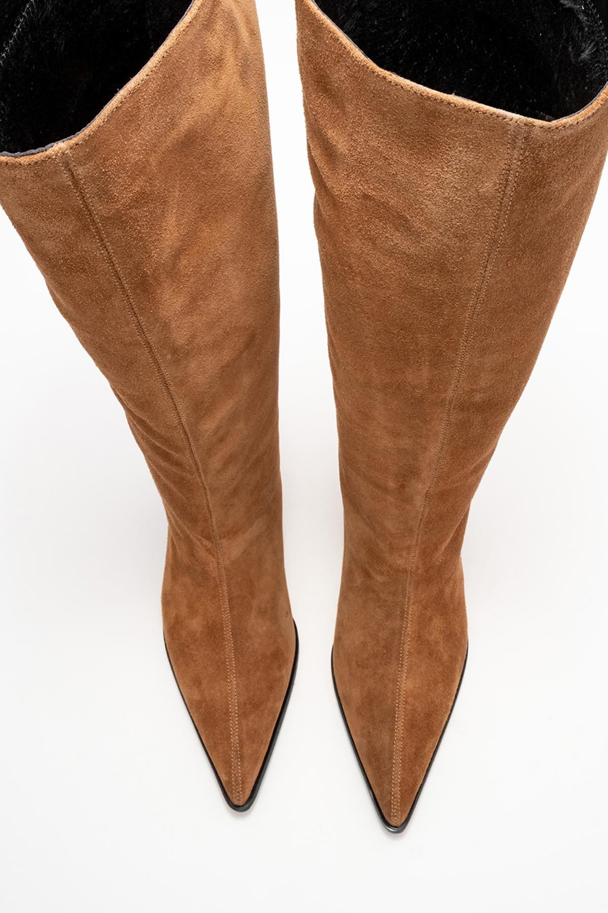 Siora - Taupe Suede Genuine Leather Short Heel Boot (Women) - Image 2