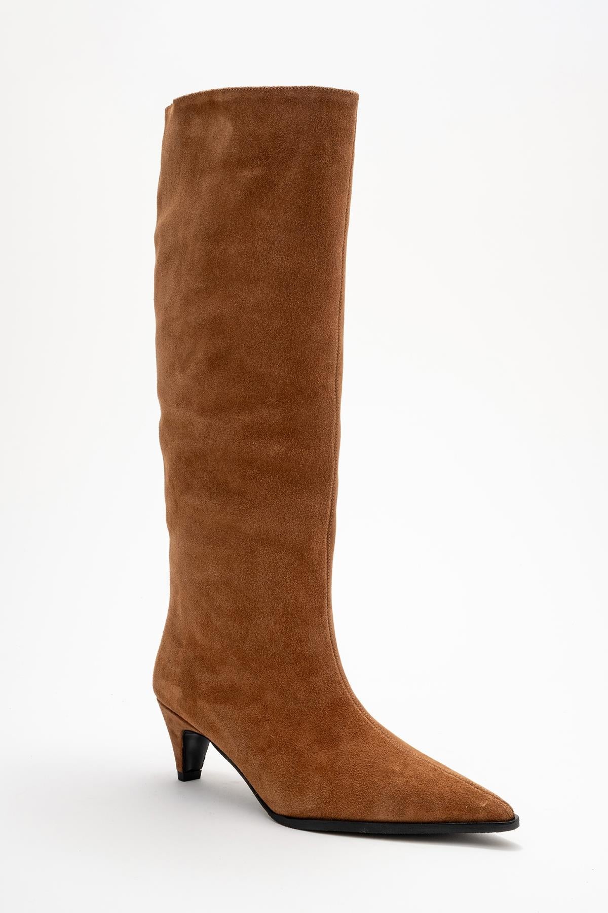 Siora - Taupe Suede Genuine Leather Short Heel Boot (Women) - Image 3