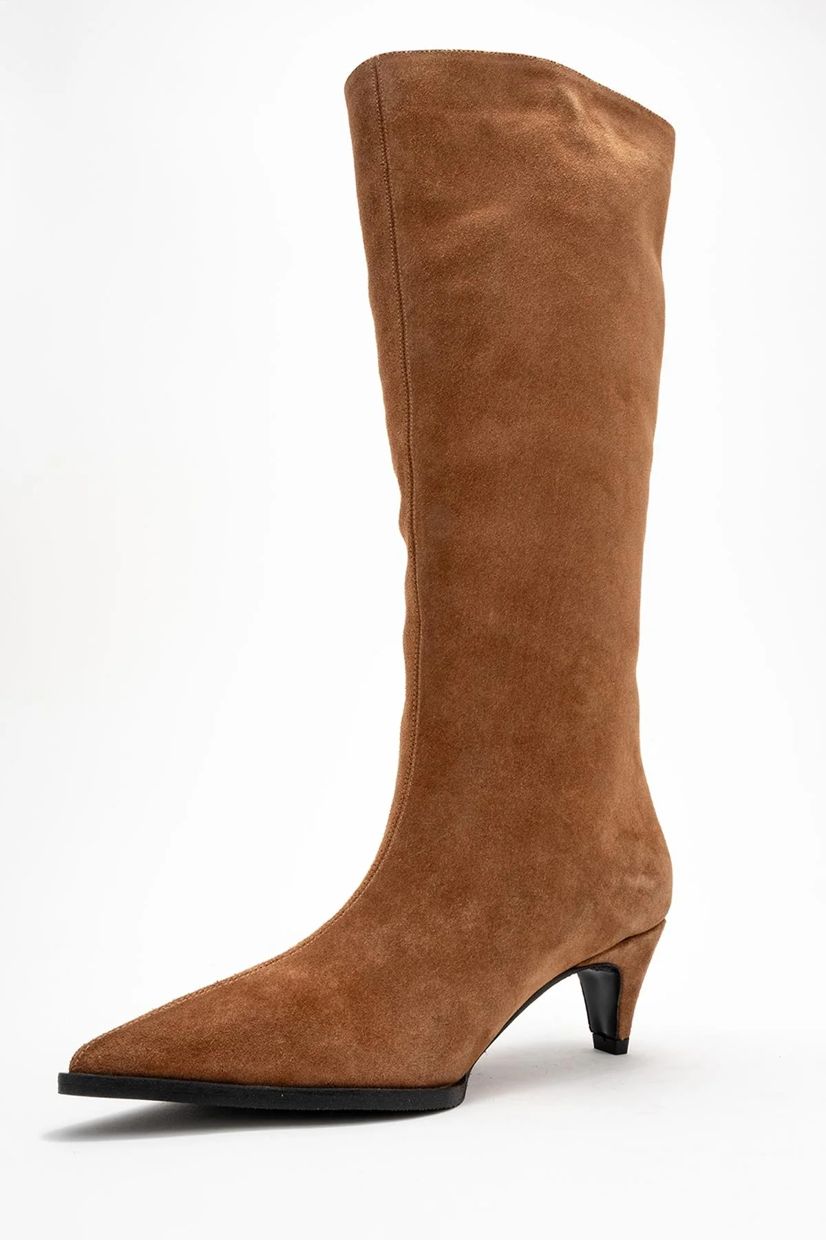 Siora - Taupe Suede Genuine Leather Short Heel Boot (Women) - Image 4