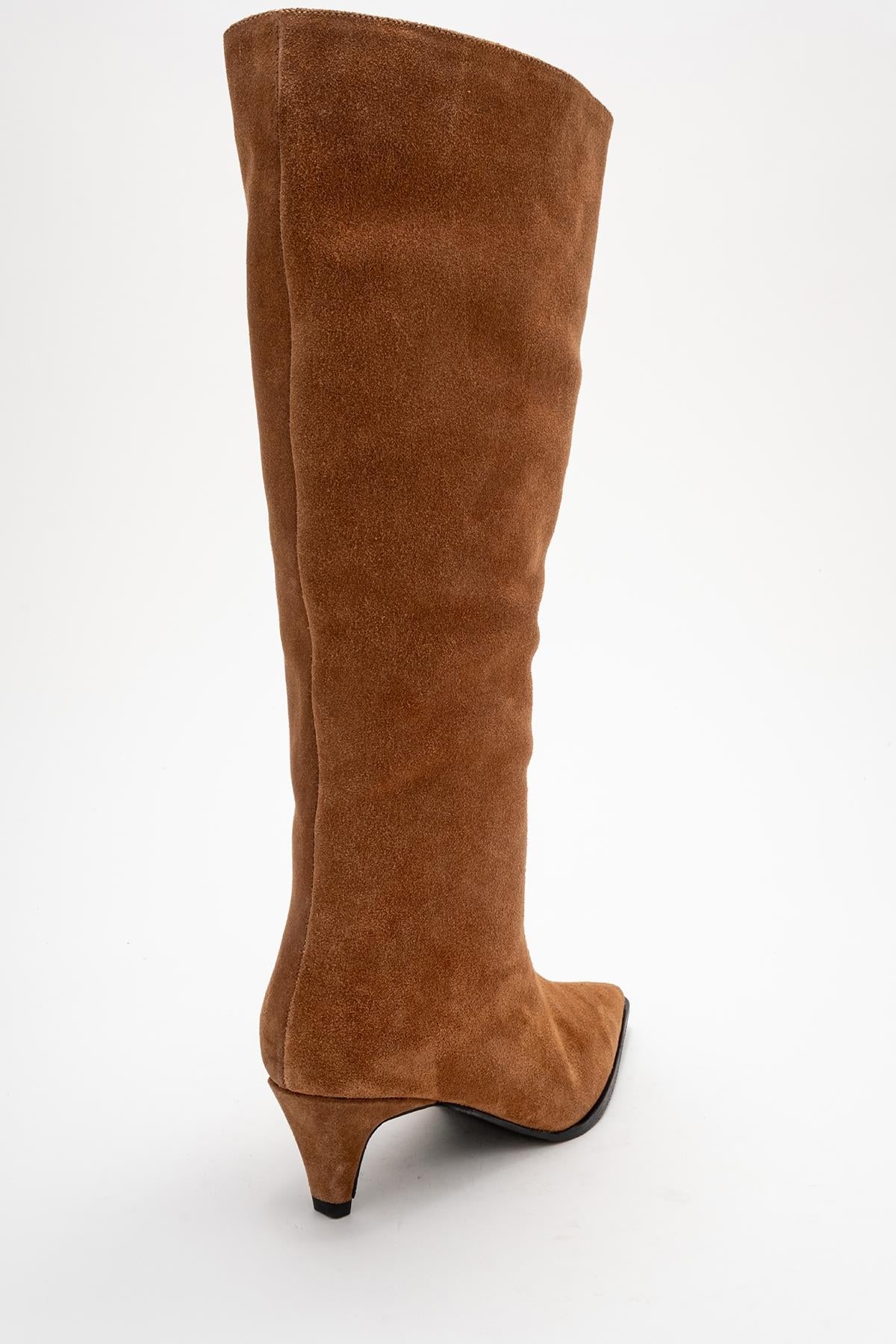 Siora - Taupe Suede Genuine Leather Short Heel Boot (Women) - Image 5