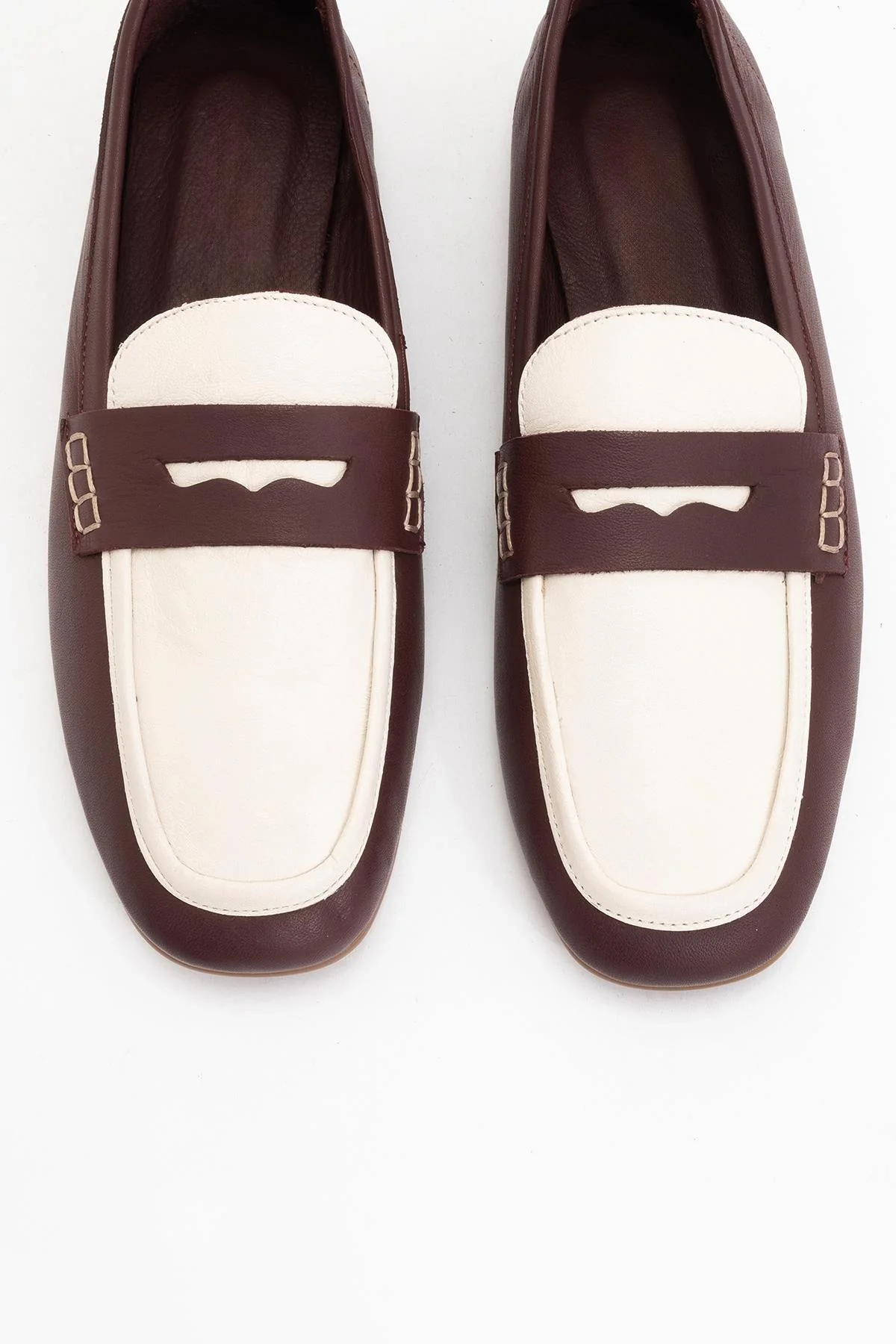Skye - Brown White Leather Loafers (Women) - Image 2