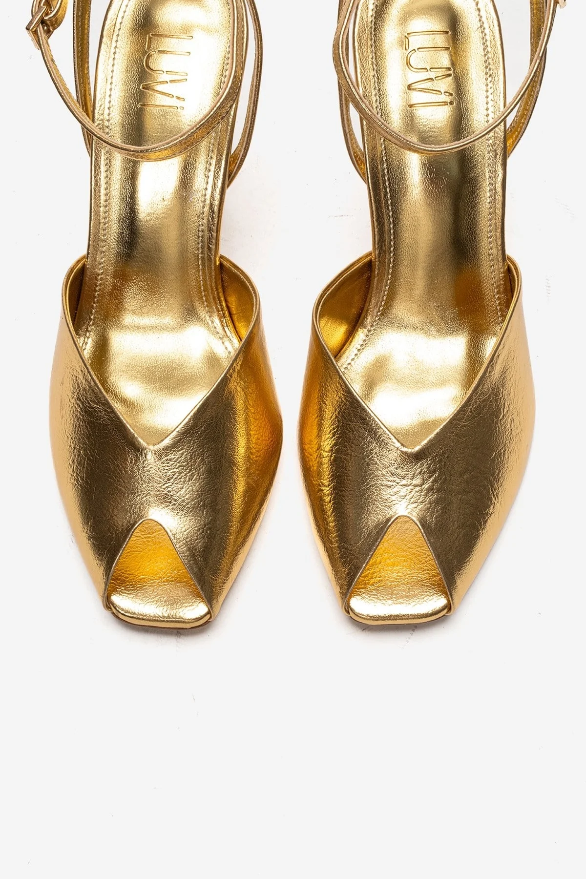 SLATE - Gold Genuine Leather Ankle-Strap Stiletto Pump (Women) - Image 2