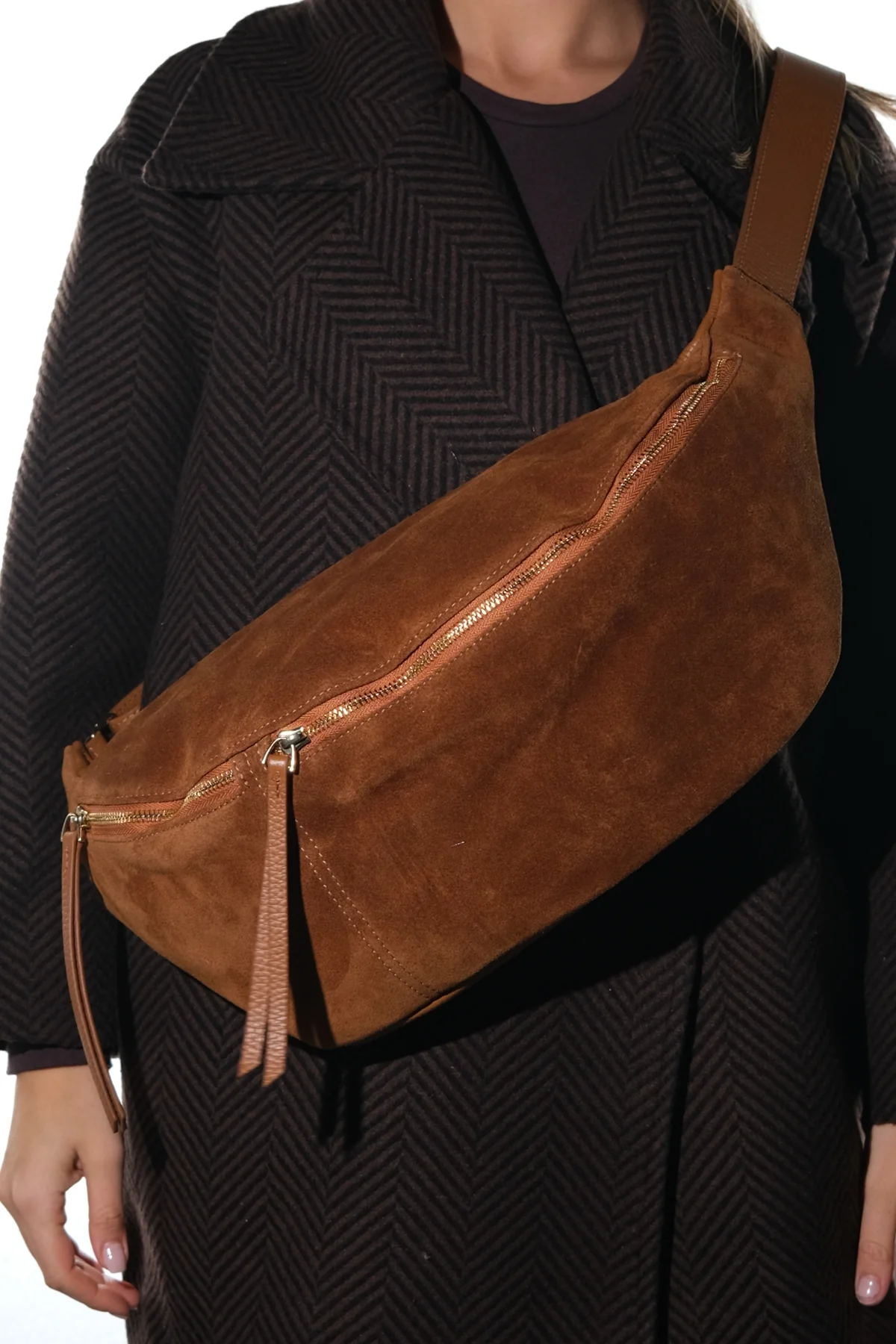 SOLA - Cognac Genuine Leather Body Bag (Women) - Image 2