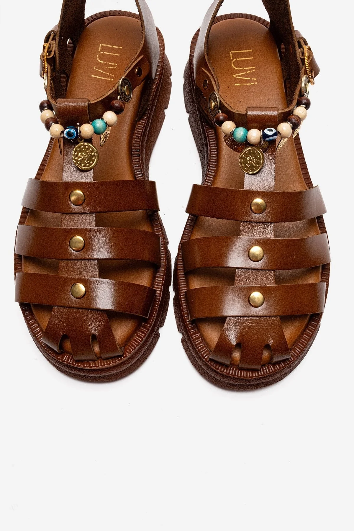 SOLIS - Tan Genuine Leather Beaded Sandal (Women) - Image 2