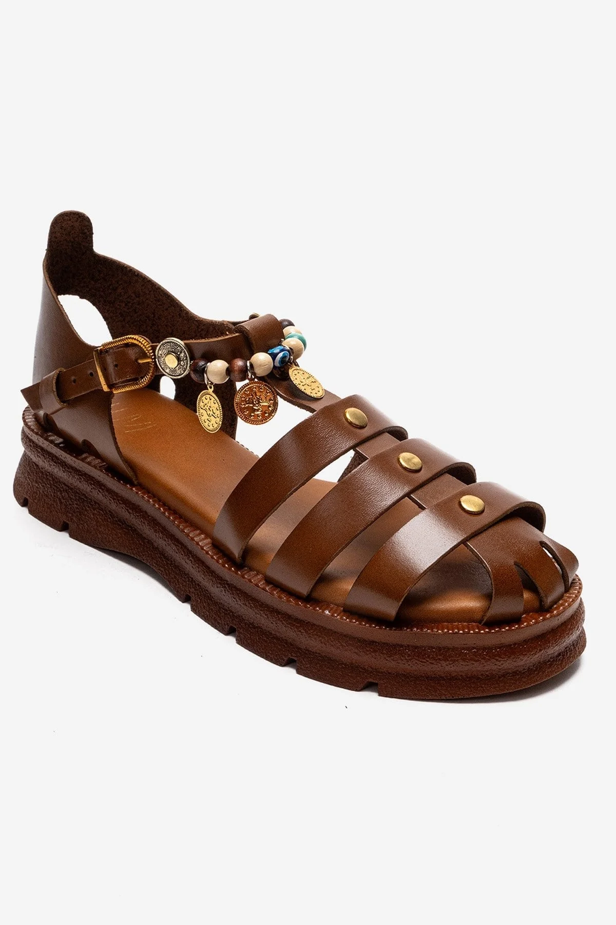 SOLIS - Tan Genuine Leather Beaded Sandal (Women) - Image 3