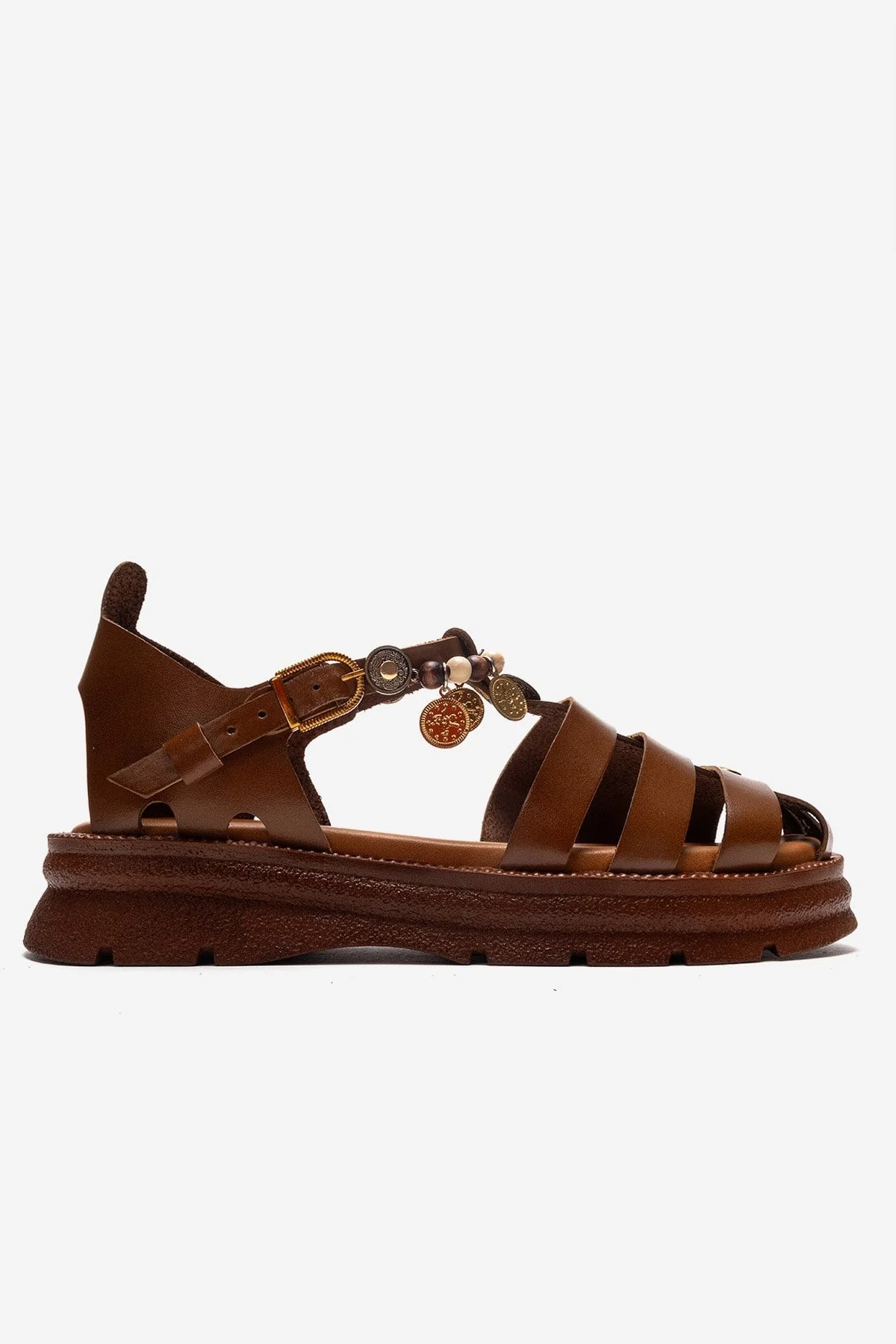 SOLIS - Tan Genuine Leather Beaded Sandal (Women) - Image 4