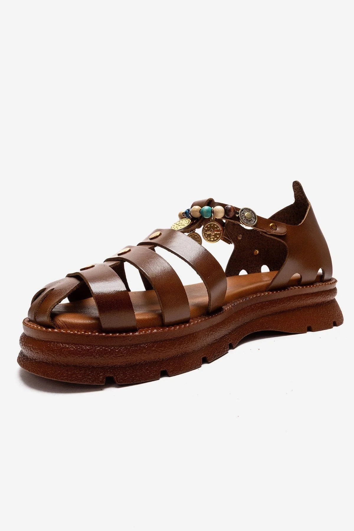 SOLIS - Tan Genuine Leather Beaded Sandal (Women) - Image 6