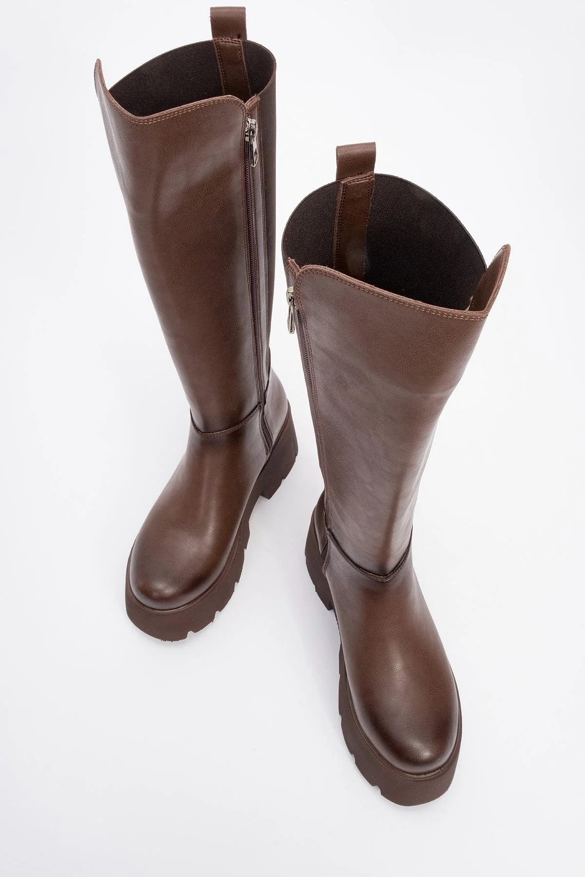 Solo - Brown Elastic Platform Heel Boot (Women) - Image 2
