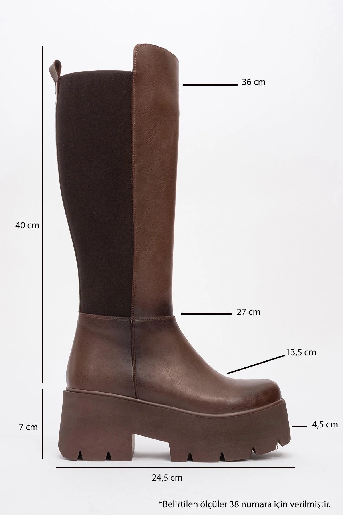 Solo - Brown Elastic Platform Heel Boot (Women) - Image 4