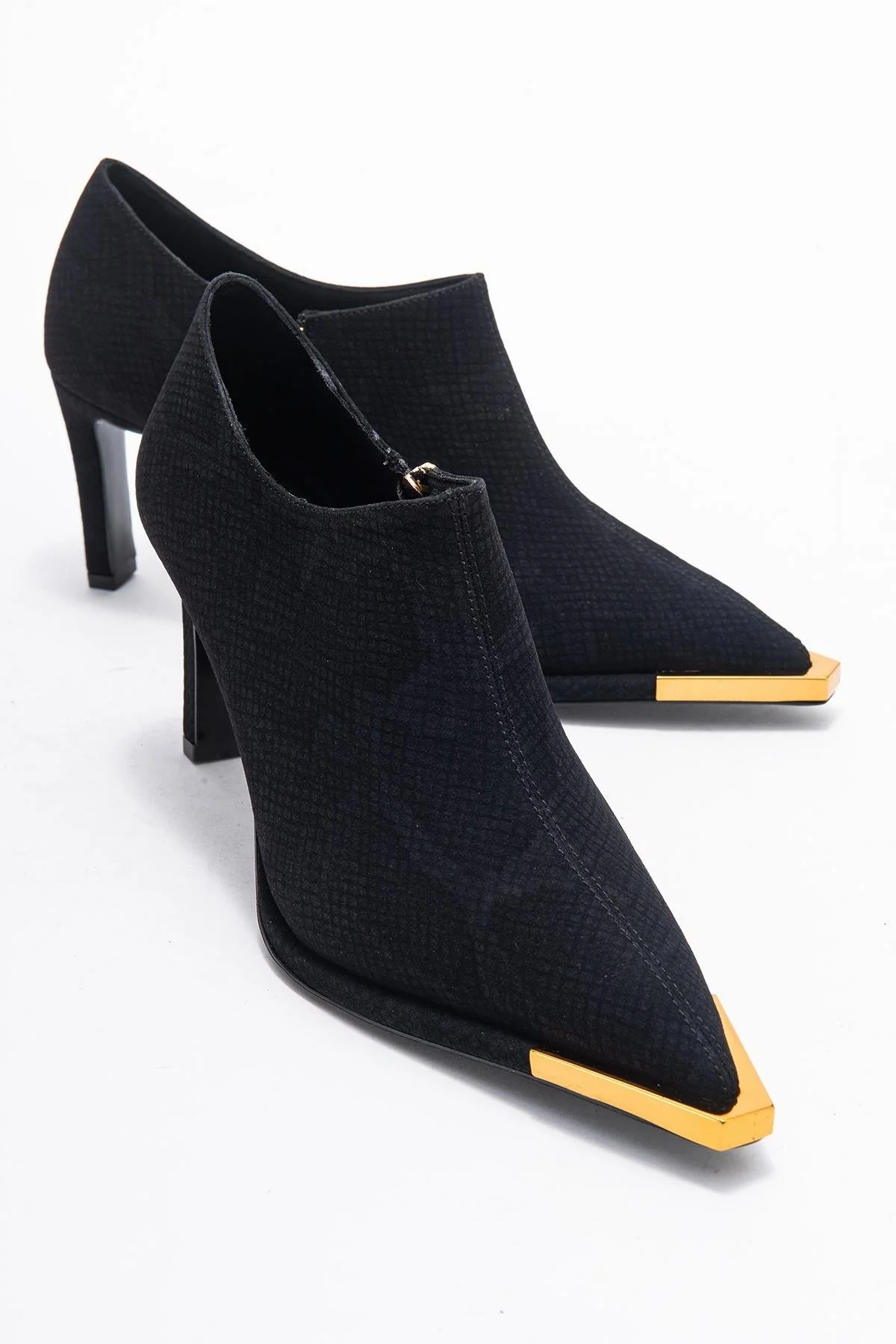 Sona - Black Patterned Ankle-Heel Shoe (Women)