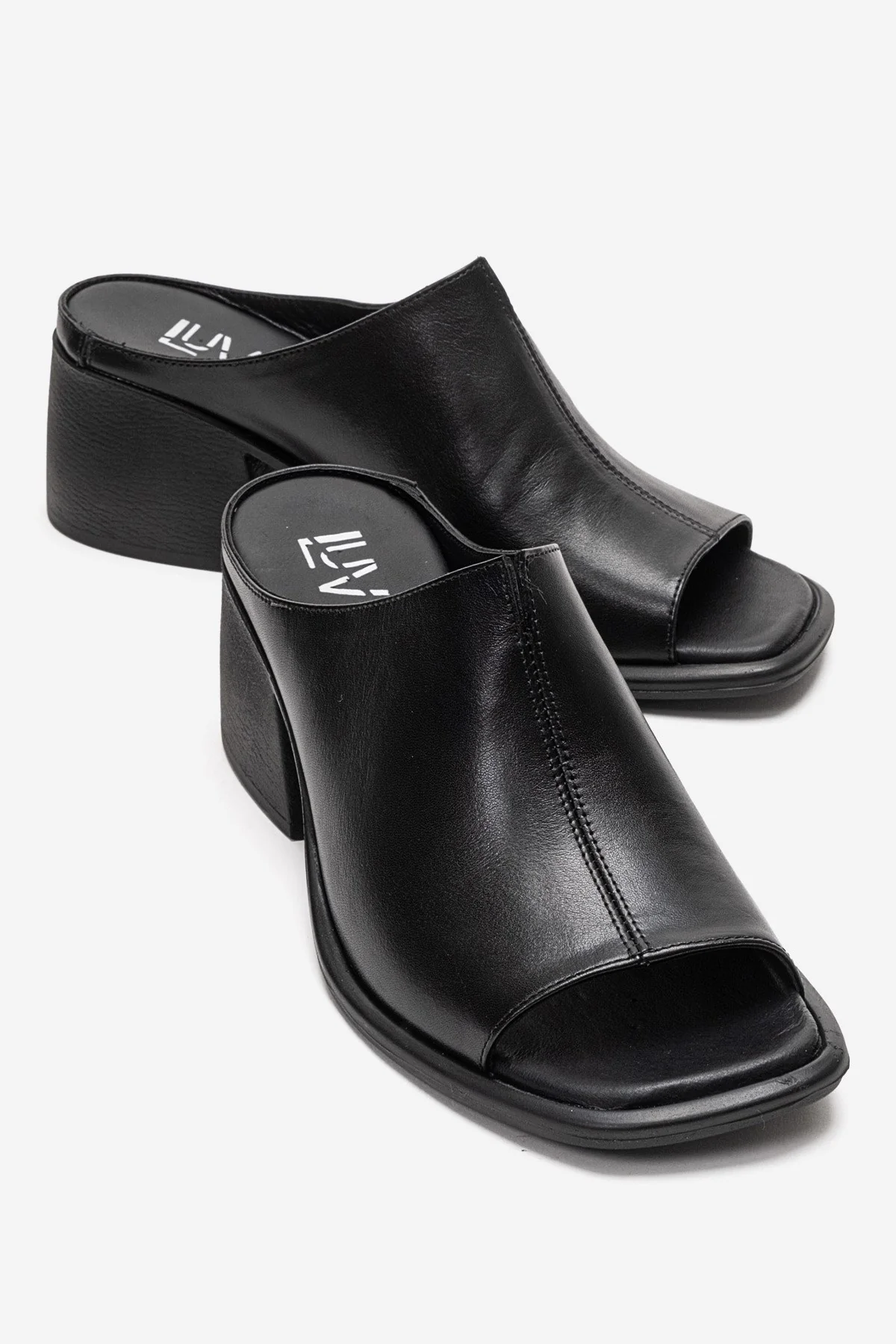 SOREX - Black Genuine Leather Block Heel Mule (Women)