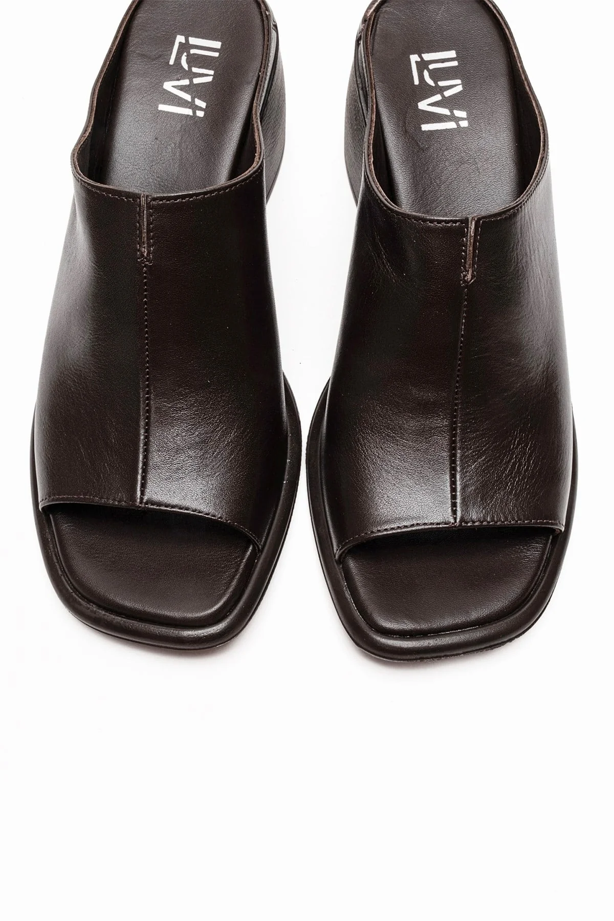 SOREX - Brown Genuine Leather Block Heel Slide (Women) - Image 2