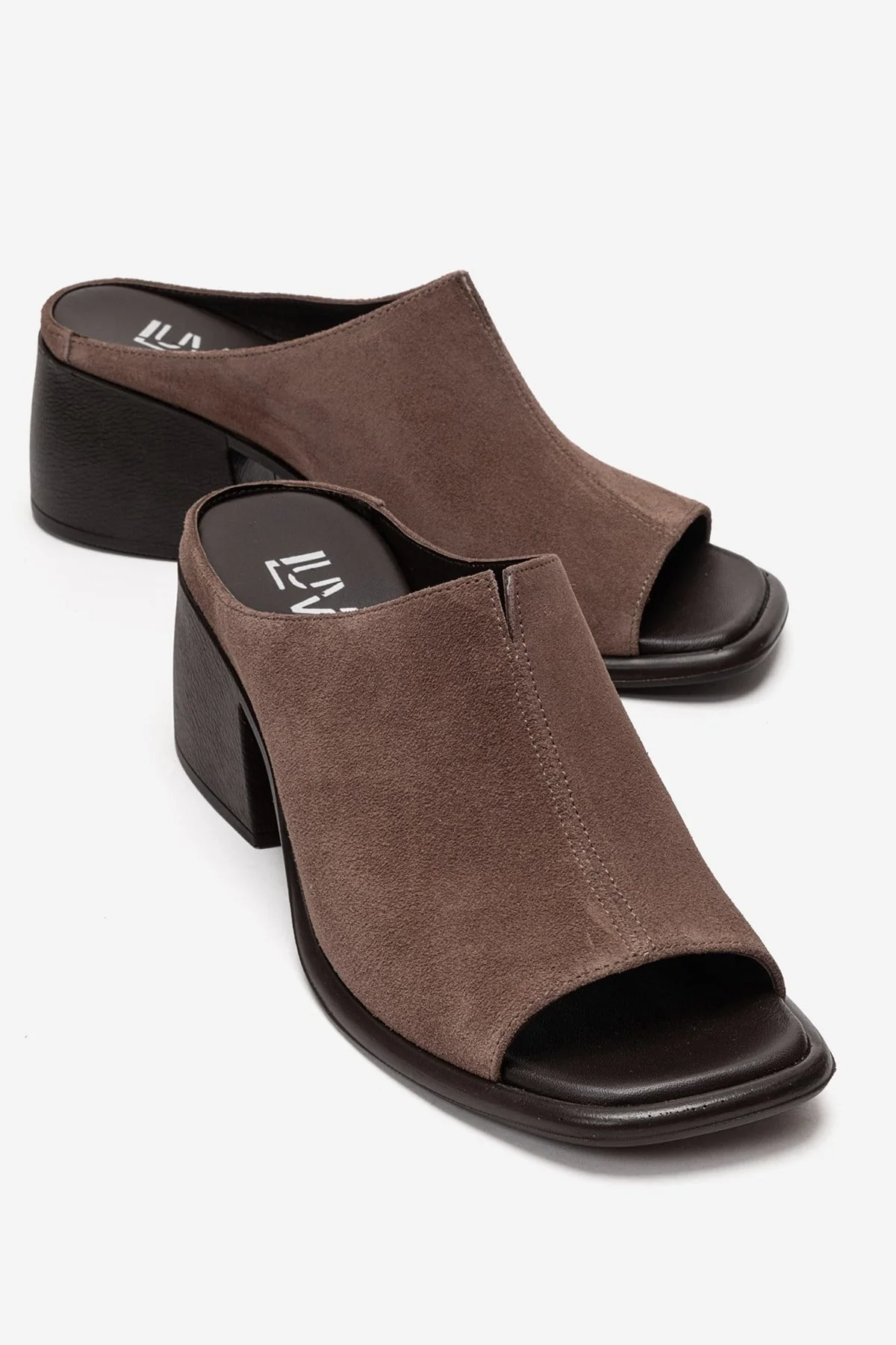SOREX - Taupe Genuine Suede Leather Block Heel Slide (Women)