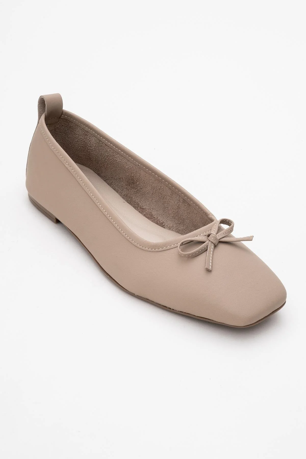 Sosa - Beige Genuine Leather Square-Toe Bow Ballet Flat (Women) - Image 3
