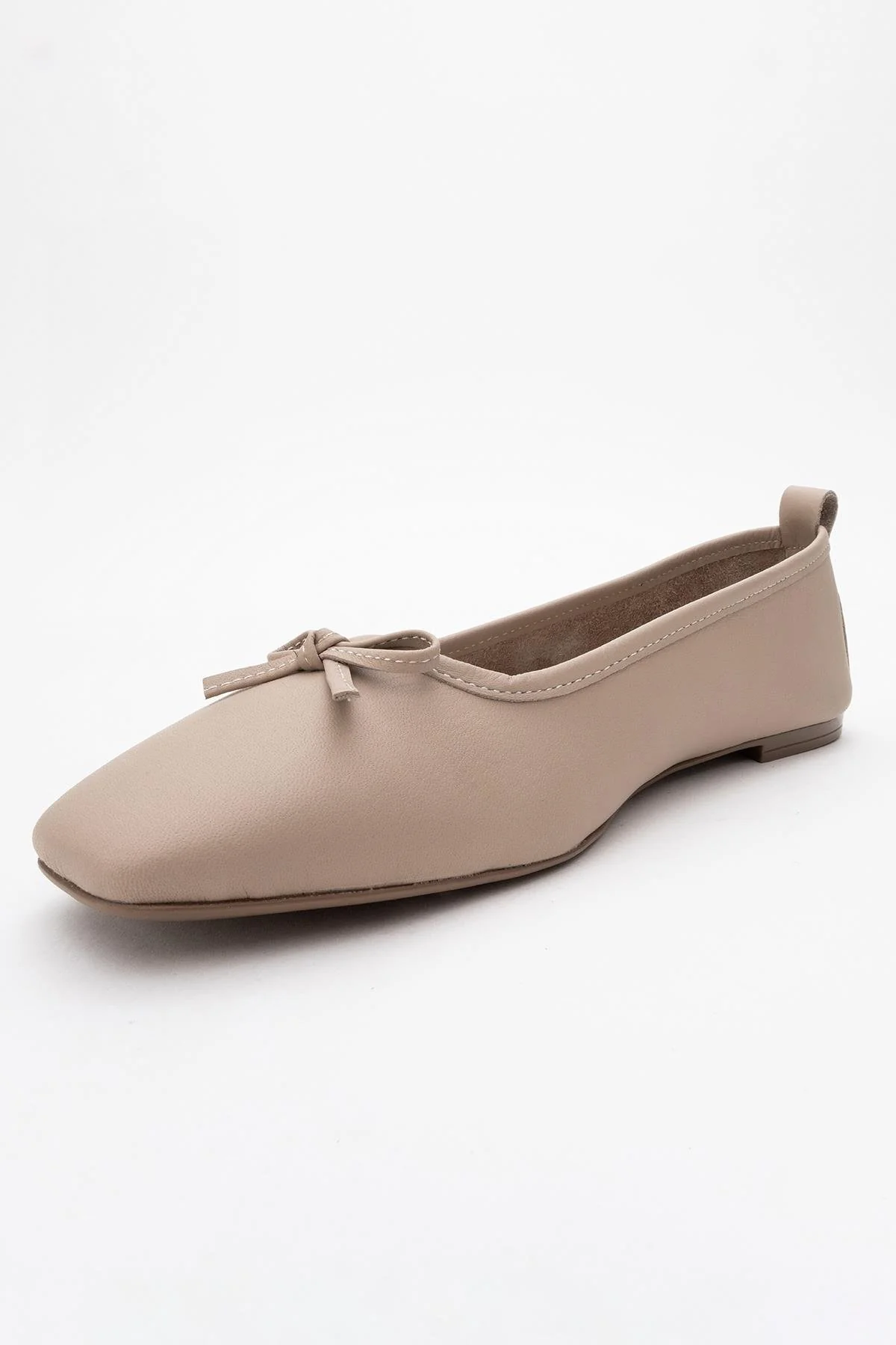 Sosa - Beige Genuine Leather Square-Toe Bow Ballet Flat (Women) - Image 4