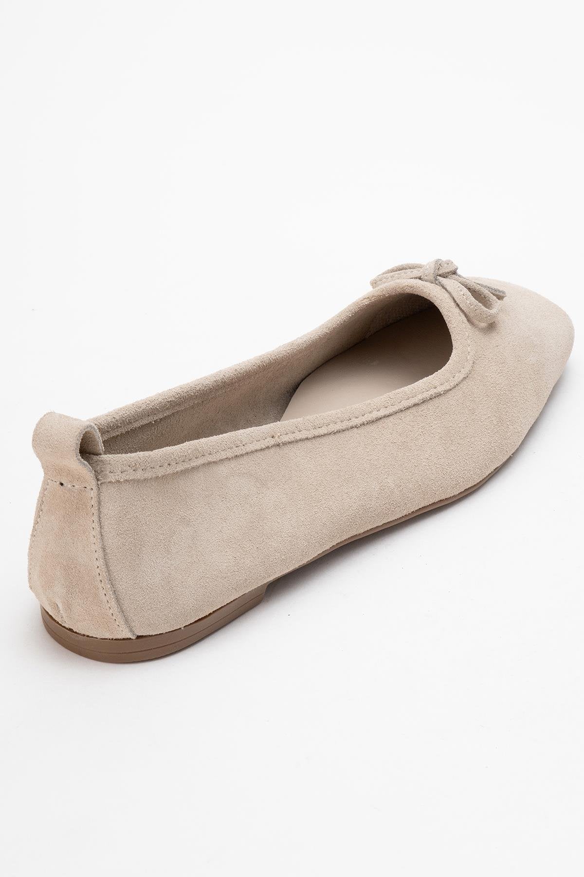 Sosa - Beige Suede Genuine Leather Square Toe Bow Ballet Flat (Women) - Image 5