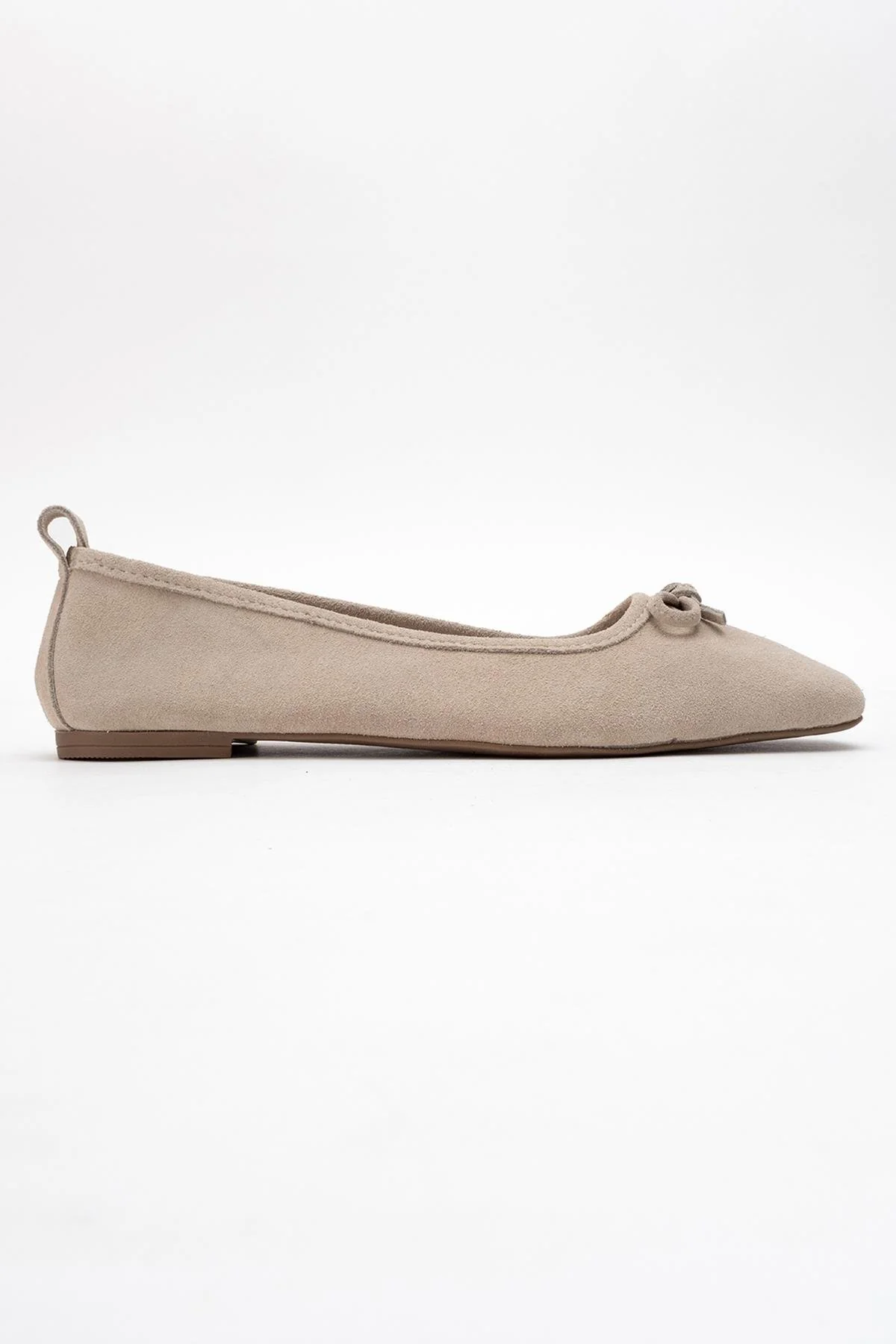 Sosa - Beige Suede Genuine Leather Square Toe Bow Ballet Flat (Women) - Image 6